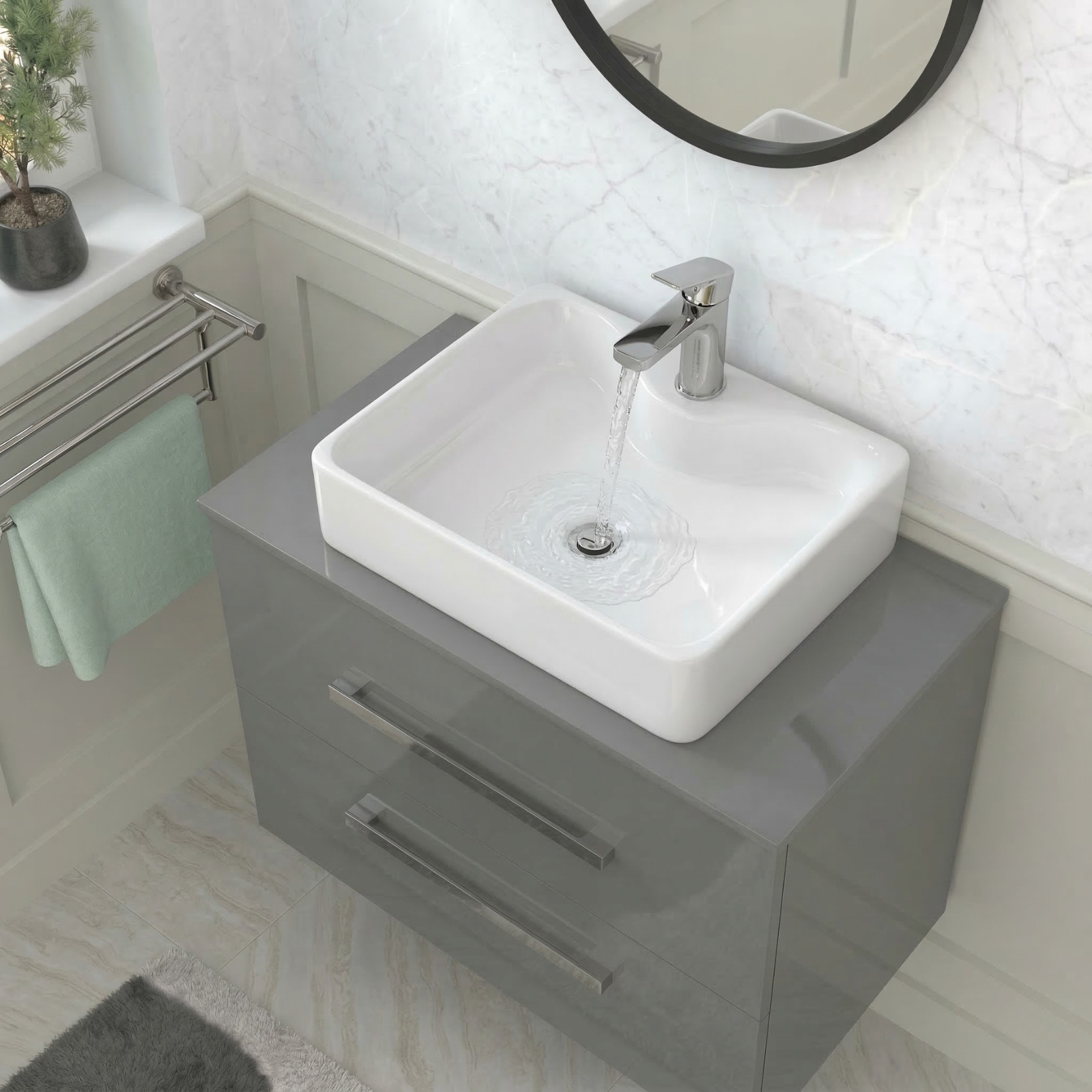 Nanuya 800mm Grey Wall Hung 2 Drawers Vanity Unit + Rectangle Counter Top Basin