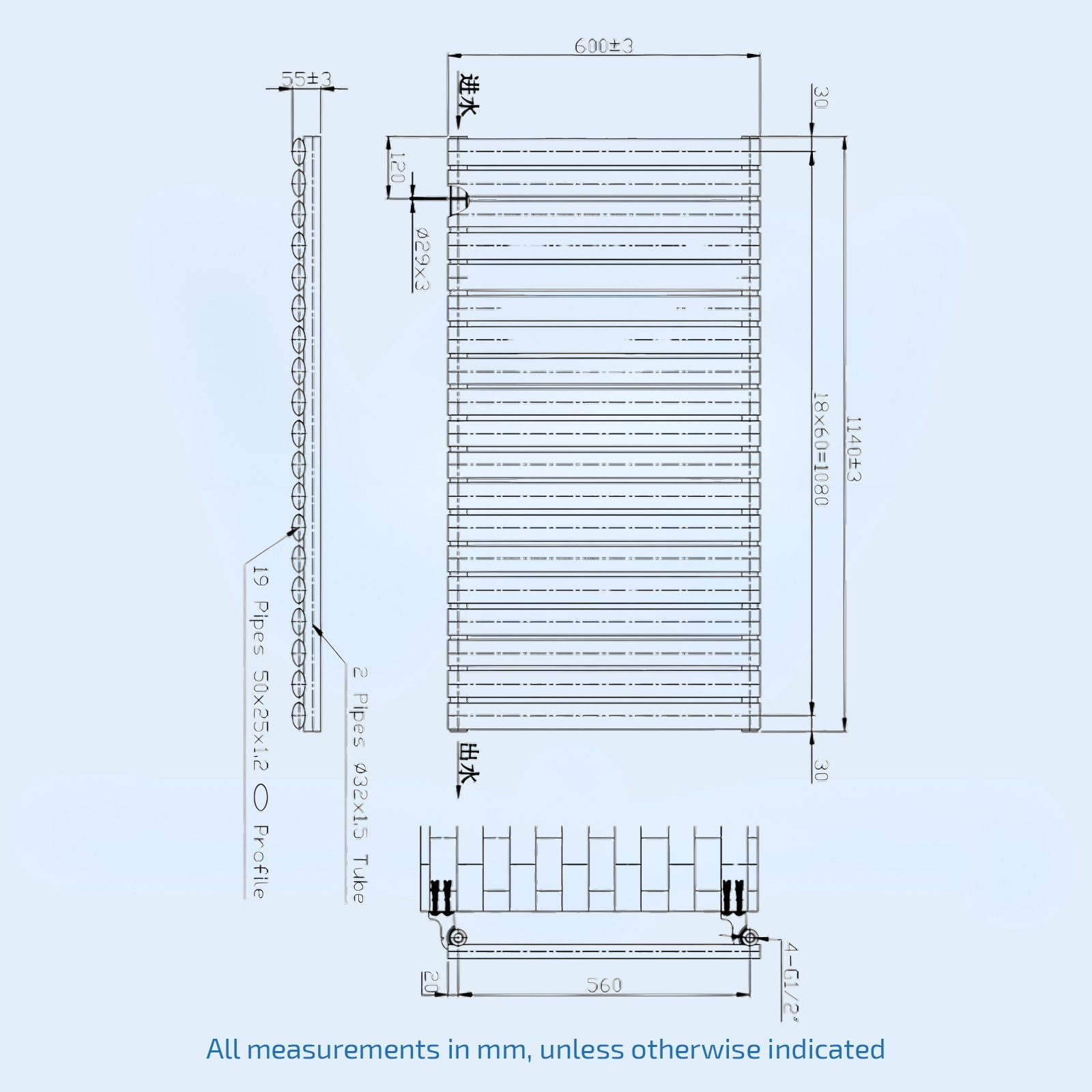 Kartell Aspen Single 600mm H x 1440mm W Textured Grey  Horizontal Designer Radiator - ASP60-145SA