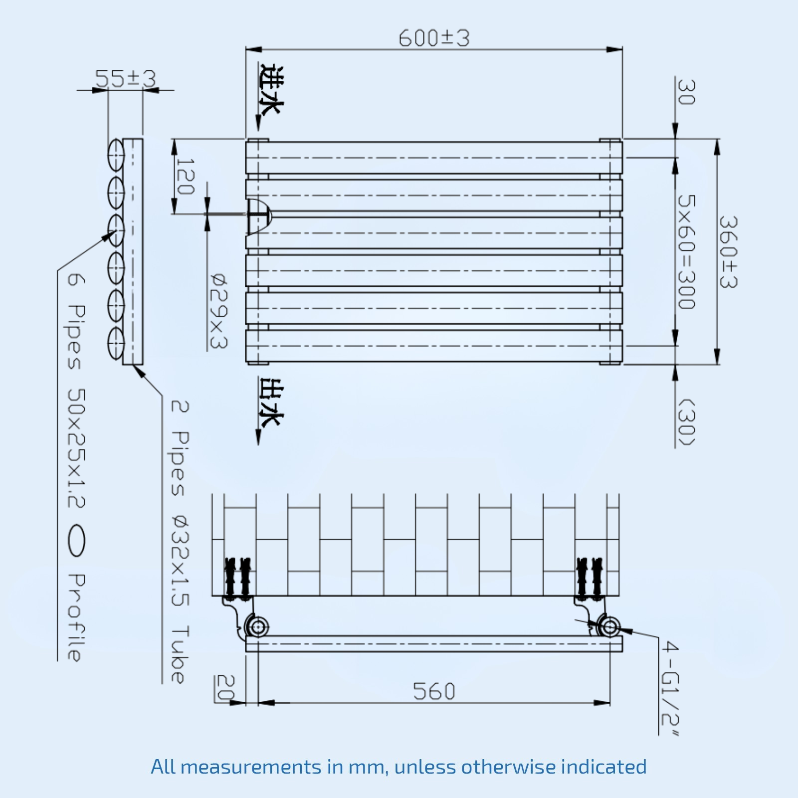 Kartell Aspen Single 600mm H x 370mm W Textured Grey Horizontal Designer Radiator - ASP60-37SA