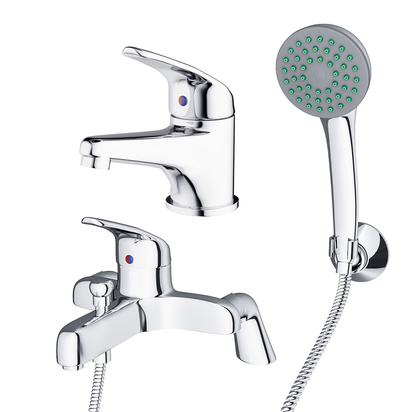 Studio Contemporary Chrome Set Of Basin Mono Mixer Tap & Bath Shower Mixer Tap