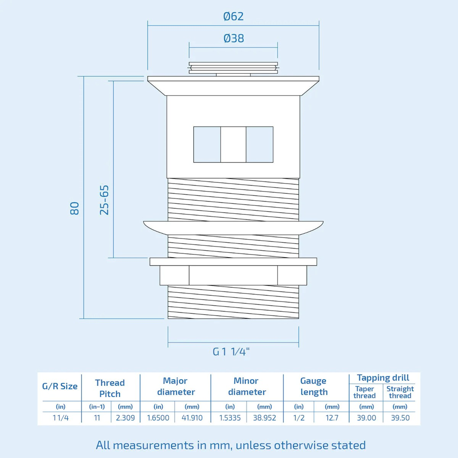 Technical drawing of a cylindrical component with dimensions and specifications.