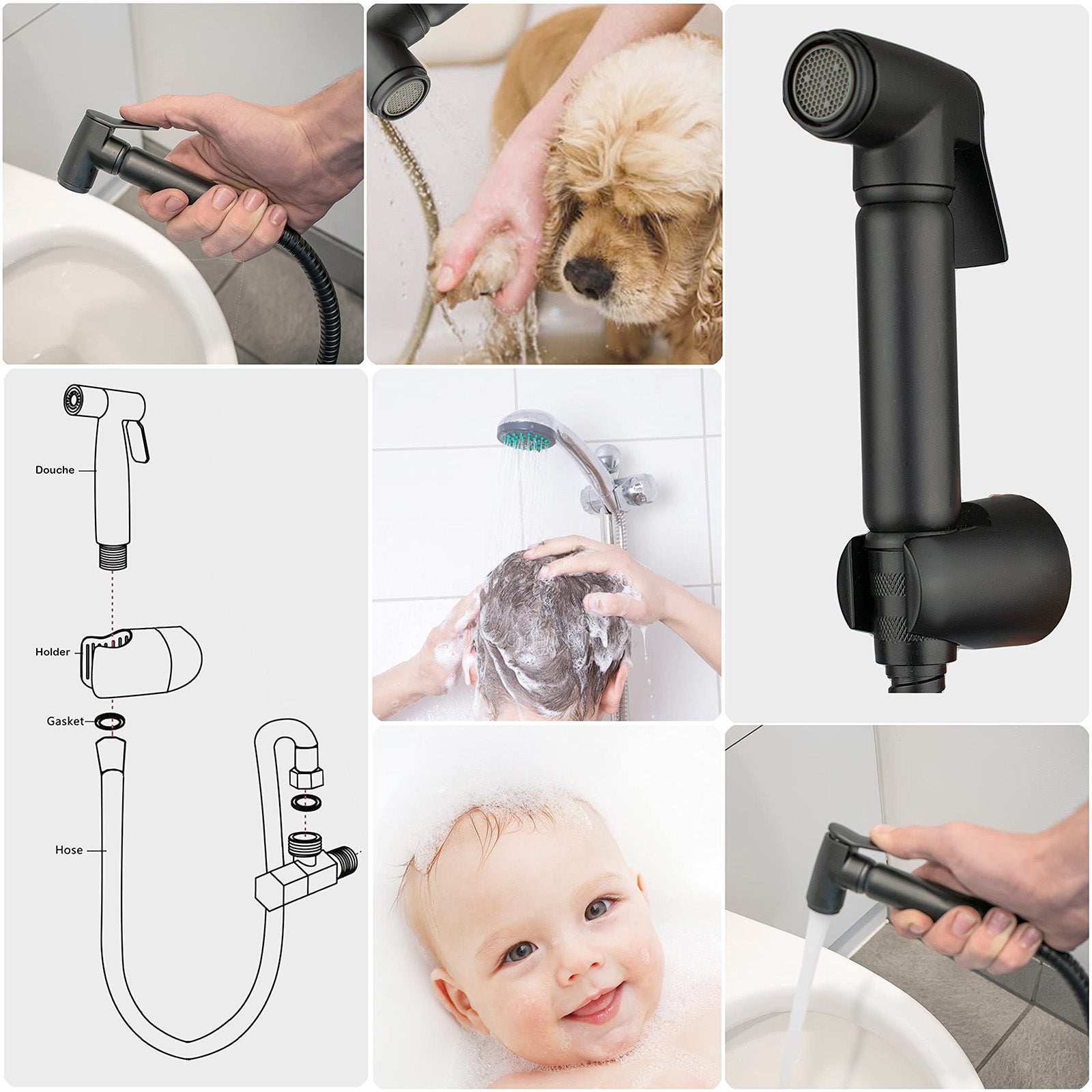 Voilet 2 Dial 2 Way Concealed Thermostatic Mixer, 200mm Shower Head, Slider Rail & Handset Matte Black