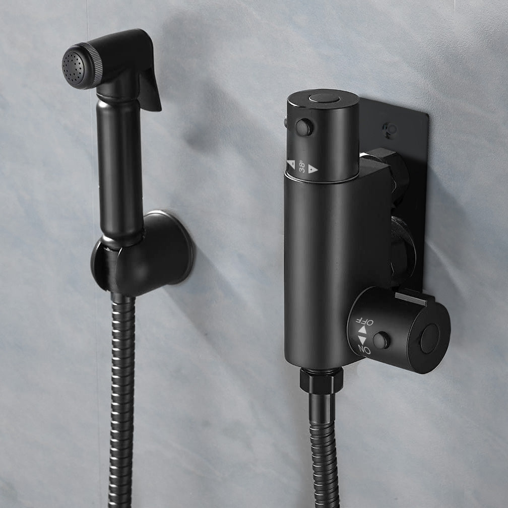 Modern Matte Black Bidet Douche Mini Thermostatic Bar Valve And Spray Kit with Black Plate Bracket