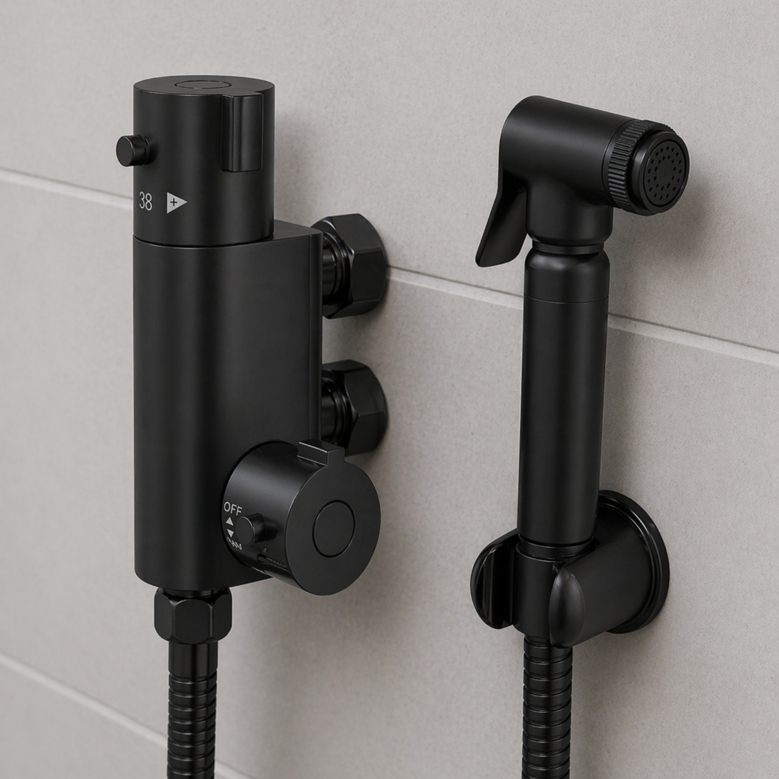 Modern Matte Black Bidet Douche Mini Thermostatic Bar Valve And Spray Kit