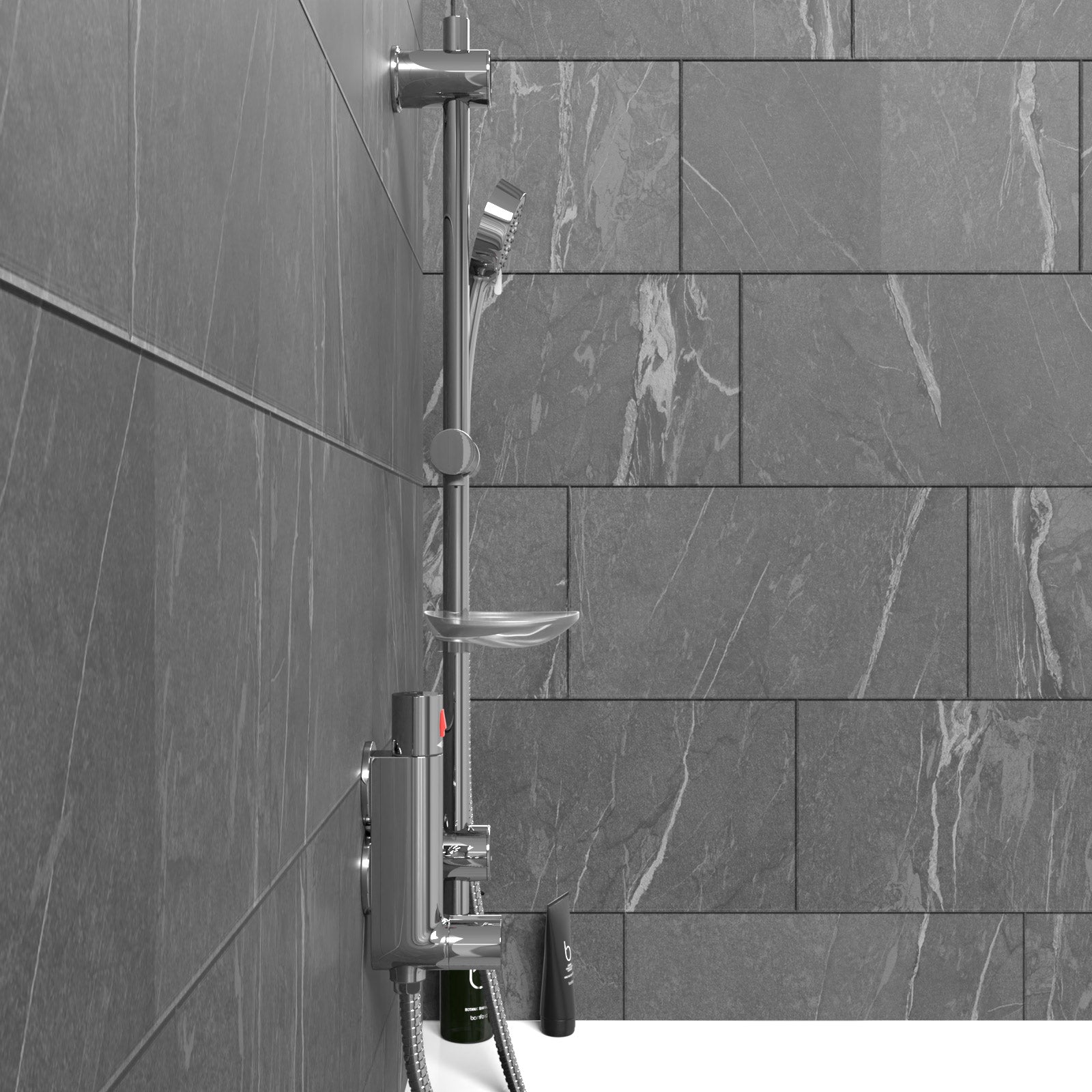 Vertical Thermostatic Shower Mixer Valve & Slider Rail, Handset & Hose Set