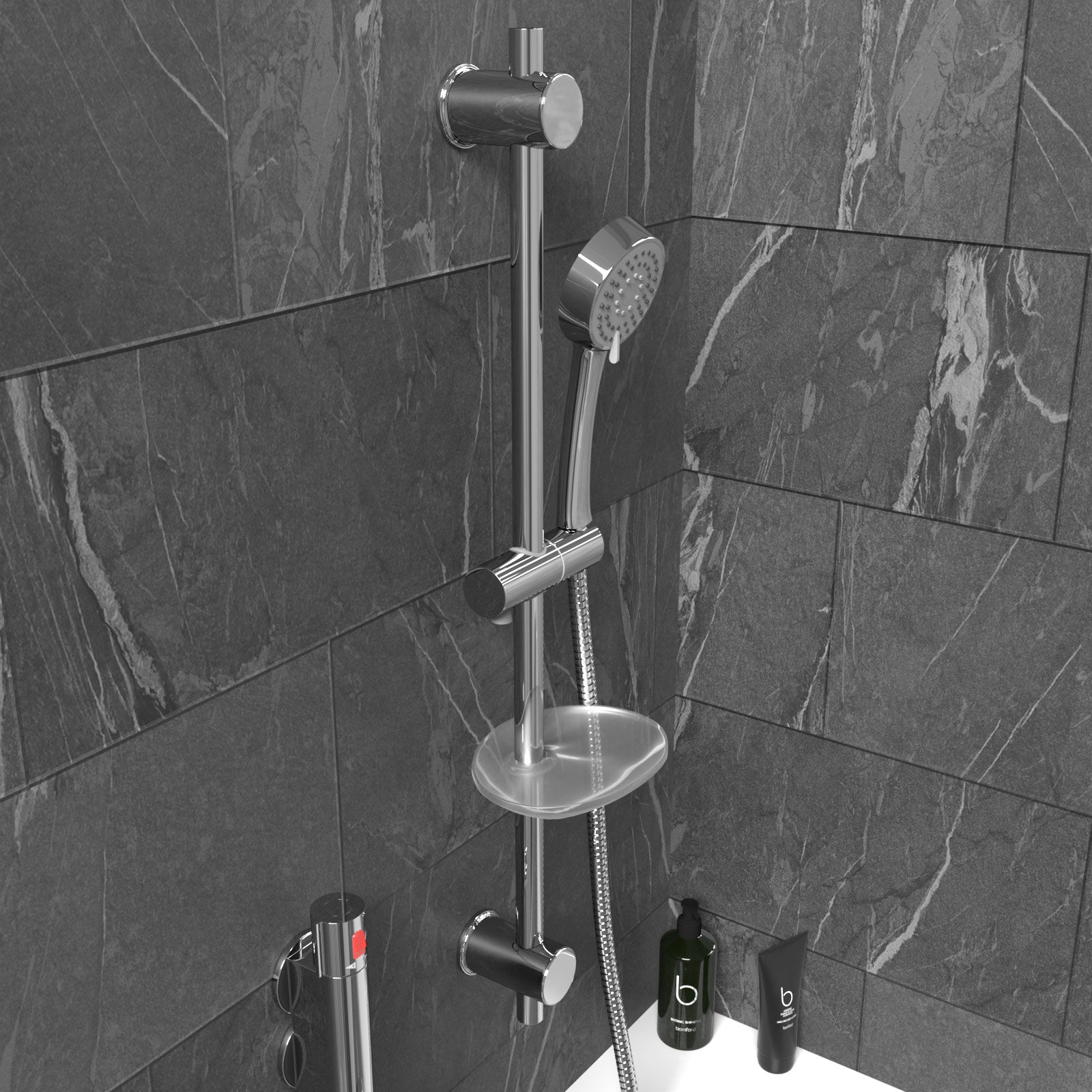 Vertical Thermostatic Shower Mixer Valve & Slider Rail, Handset & Hose Set