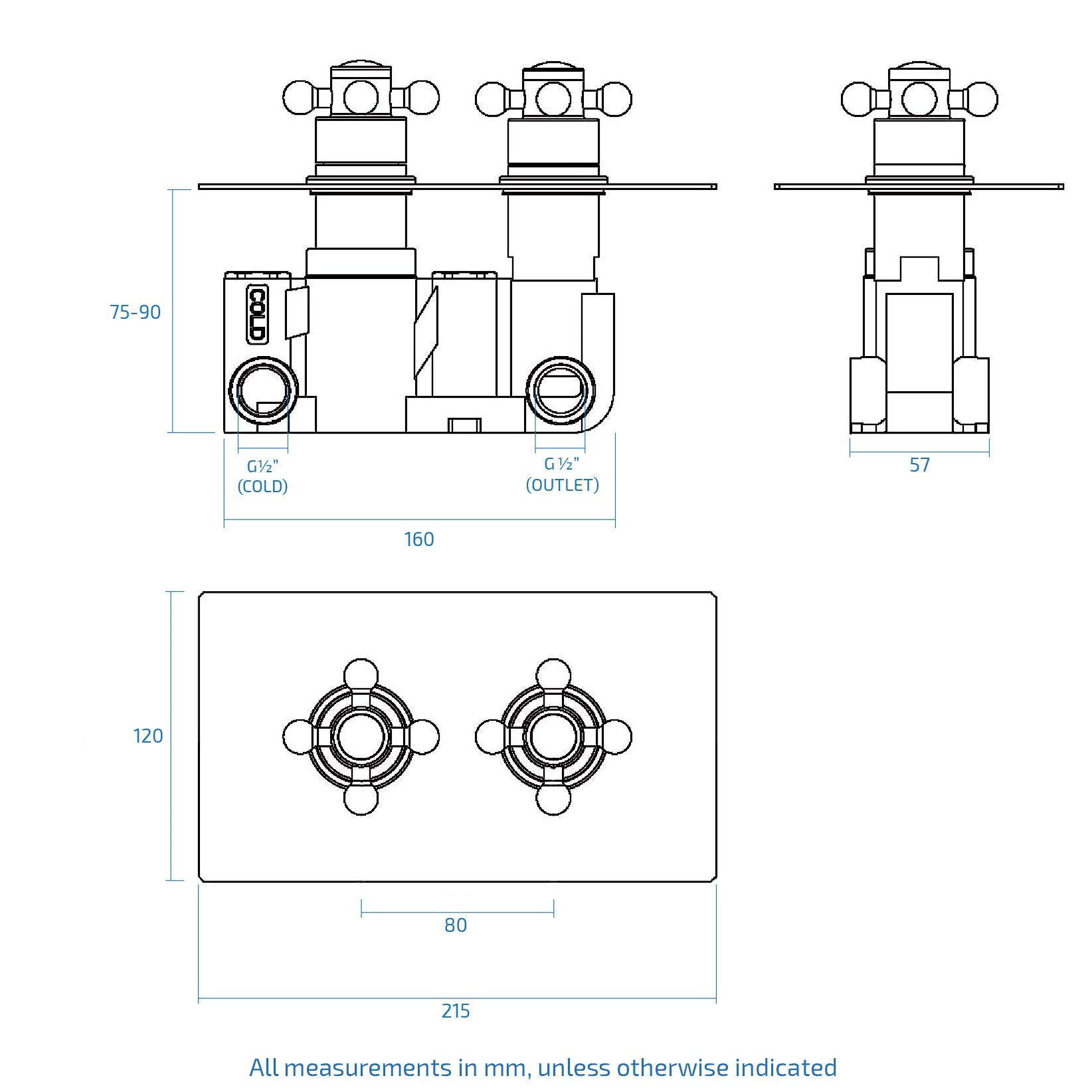 Eliza Bathroom 2 Way Traditional Victorian Concealed Thermostatic Shower Valve Mixer