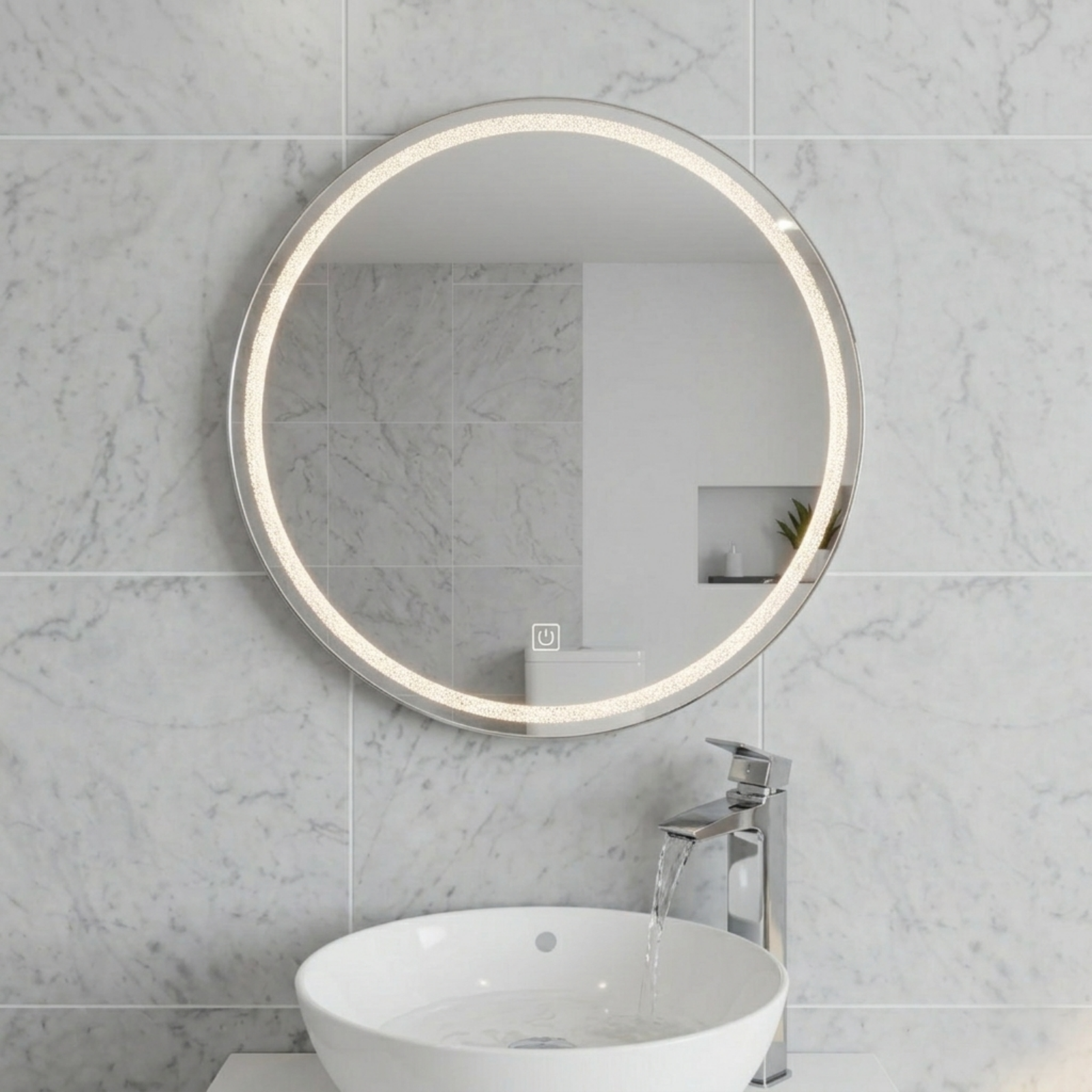 Kartell Vista 600mm Round Chrome Frame Front Lid LED Mirror Wall Mounted - VI60