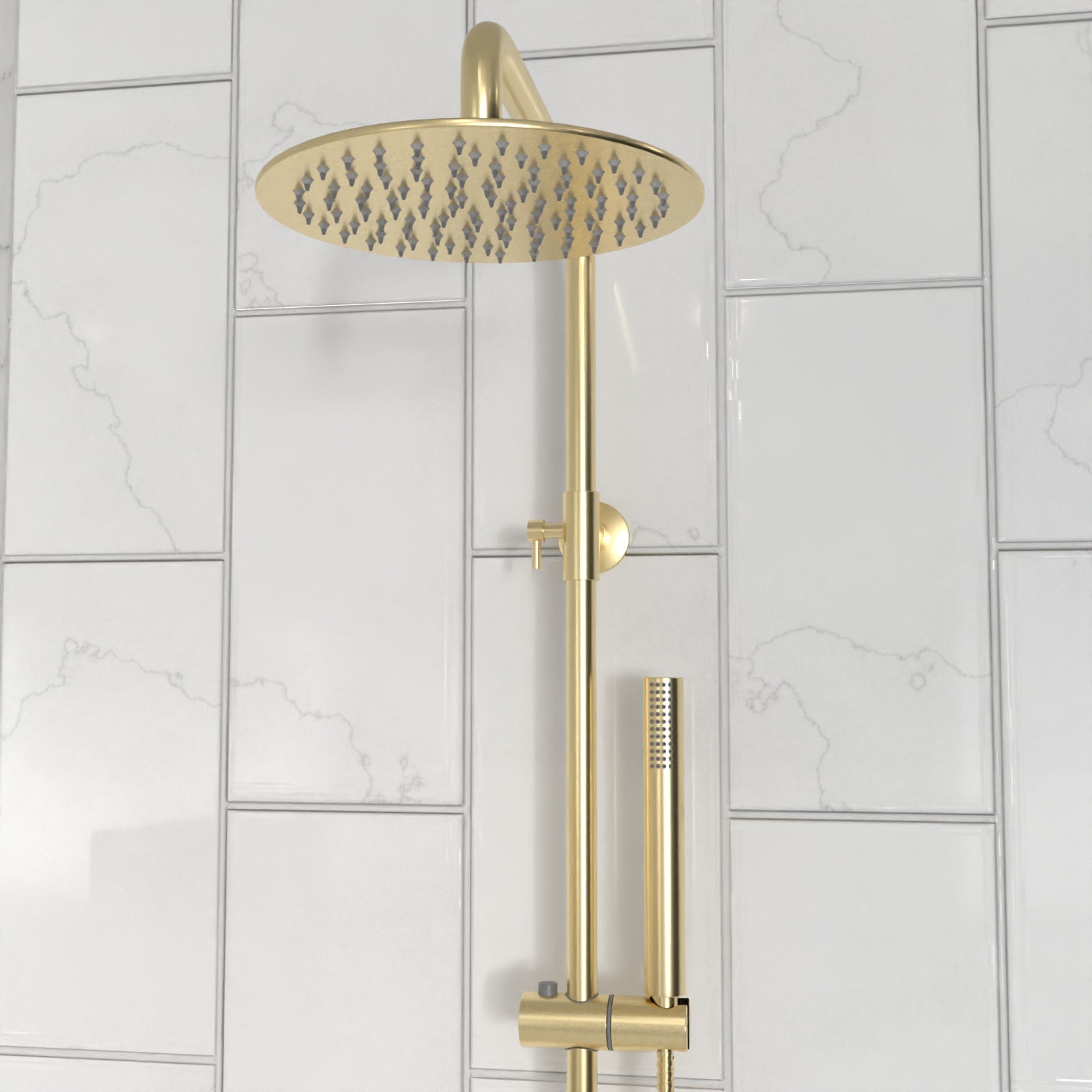 Modern Brushed Brass Cool Touch Thermostatic Riser Rail Shower Set