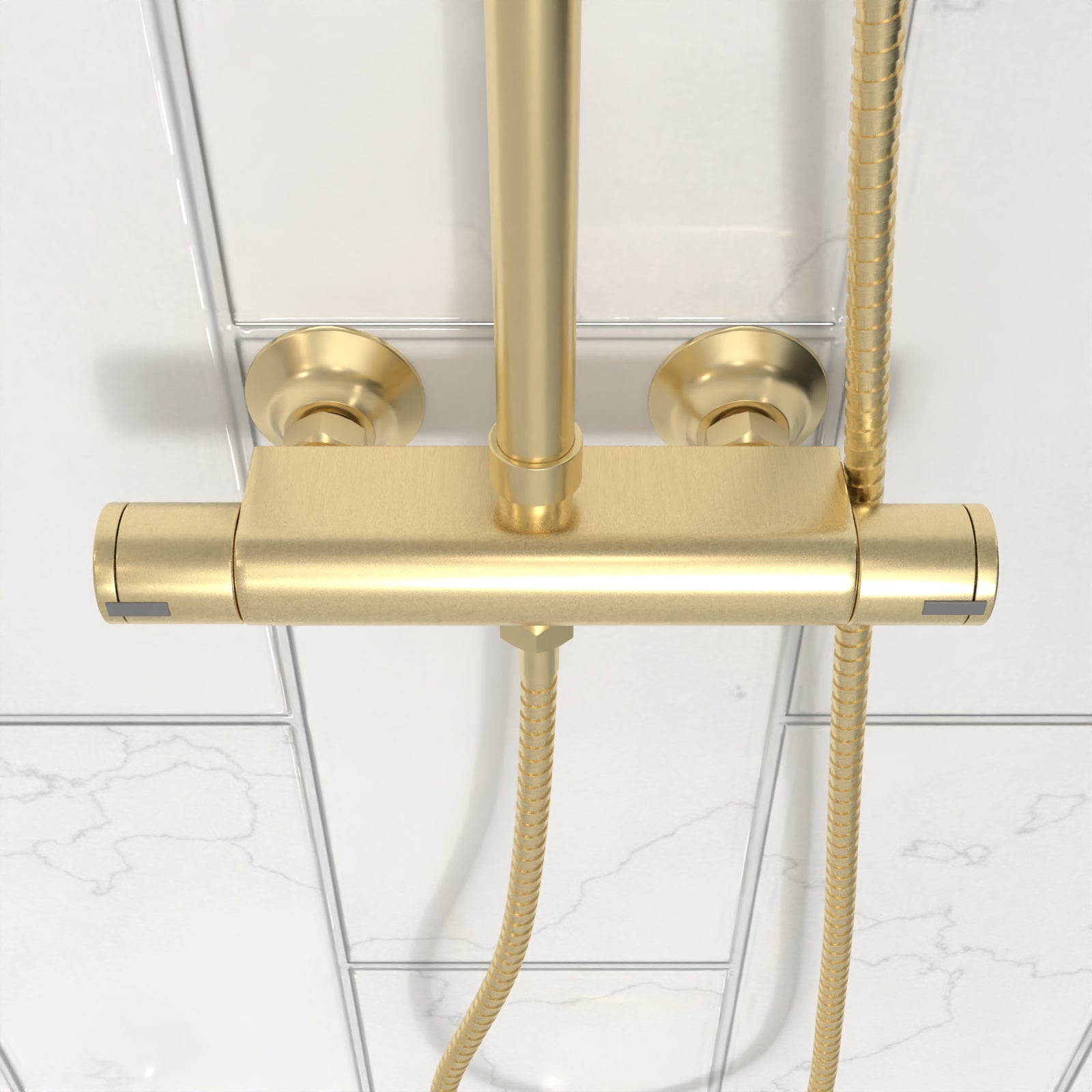 Modern Brushed Brass Cool Touch Thermostatic Riser Rail Shower Set