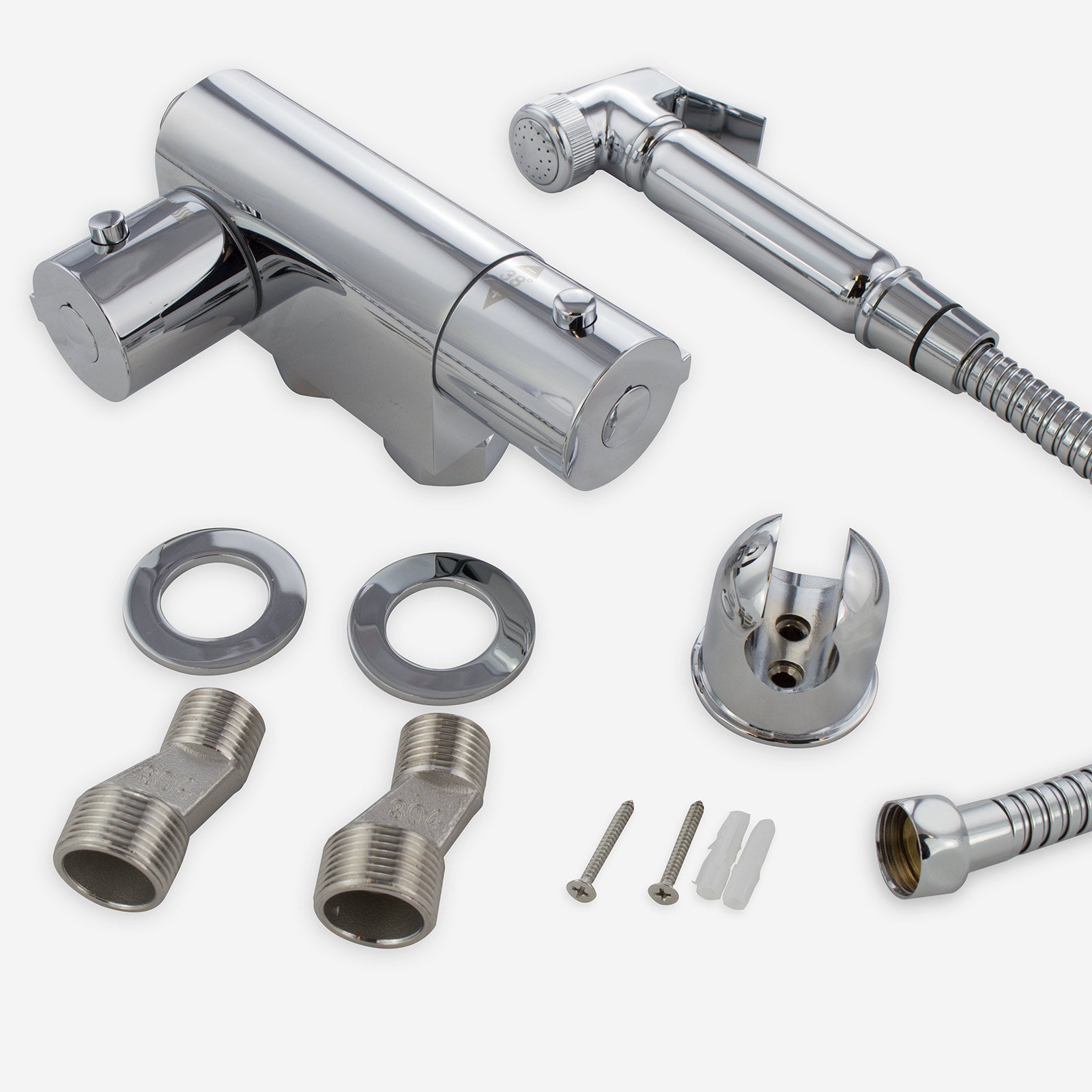 Brass Bidet Douche Muslim Shattaf Spray Kit & Mini Thermostatic Bar Shower Mixer Valve Chrome Bathroom