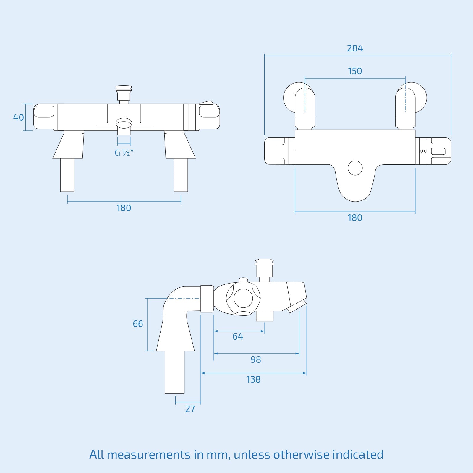 Winstead Round Chrome Thermostatic Bath Shower Mixer & Multi Function Shower Riser Kit