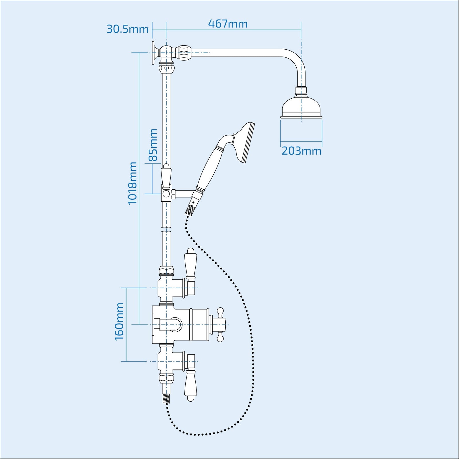 Traditional Victorian Thermostatic 8” Shower Valve With Brass Slider Rail