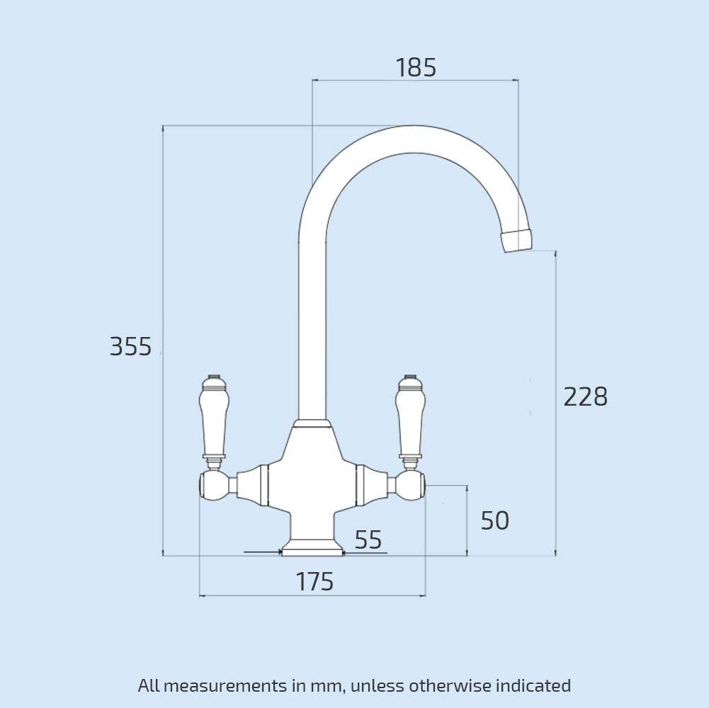 Traditional Chrome Twin Lever Kitchen Mixer Tap With Swivel Spout