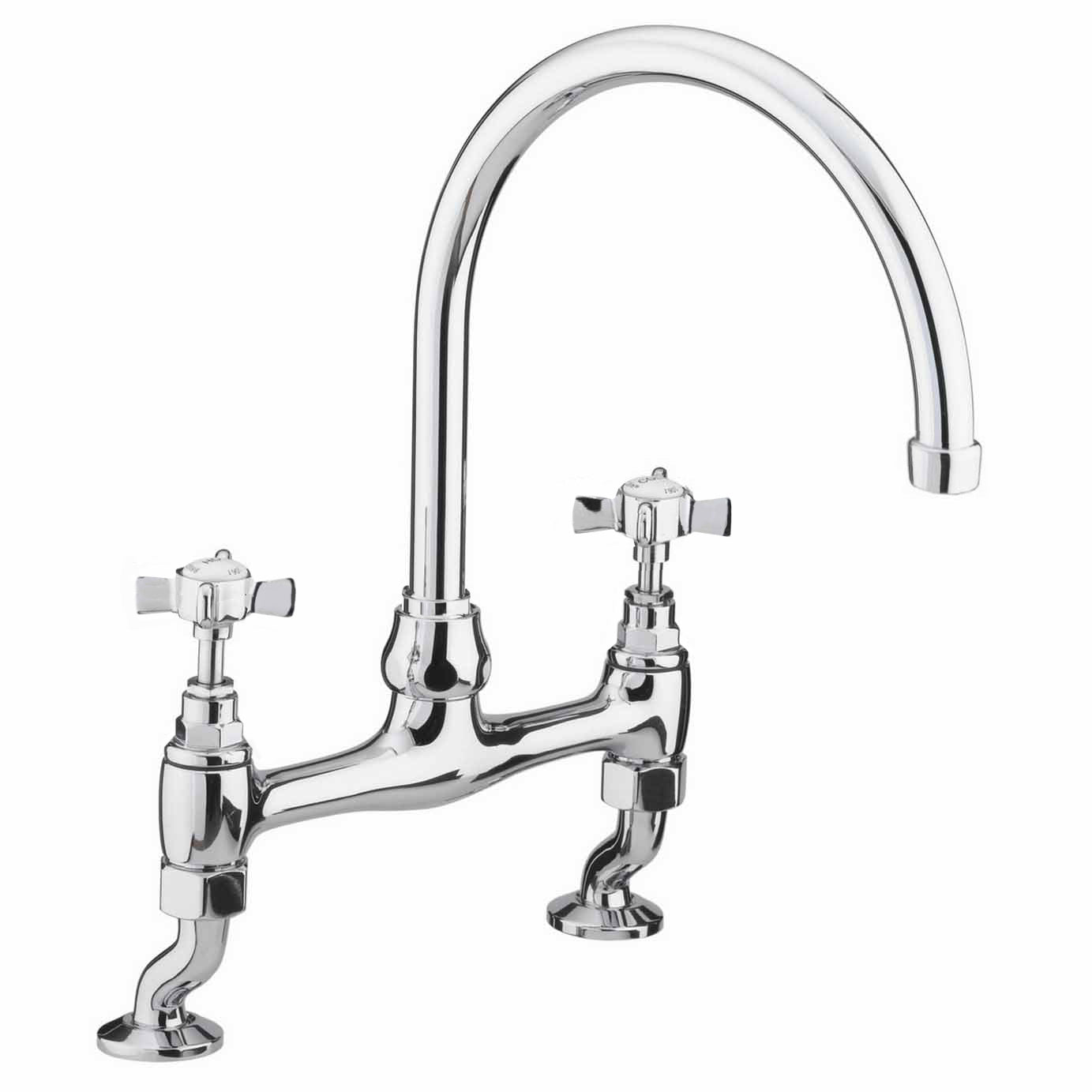 Victorian Design Bridge Deck Mounted Chrome Cross Head Kitchen Sink Mixer Tap
