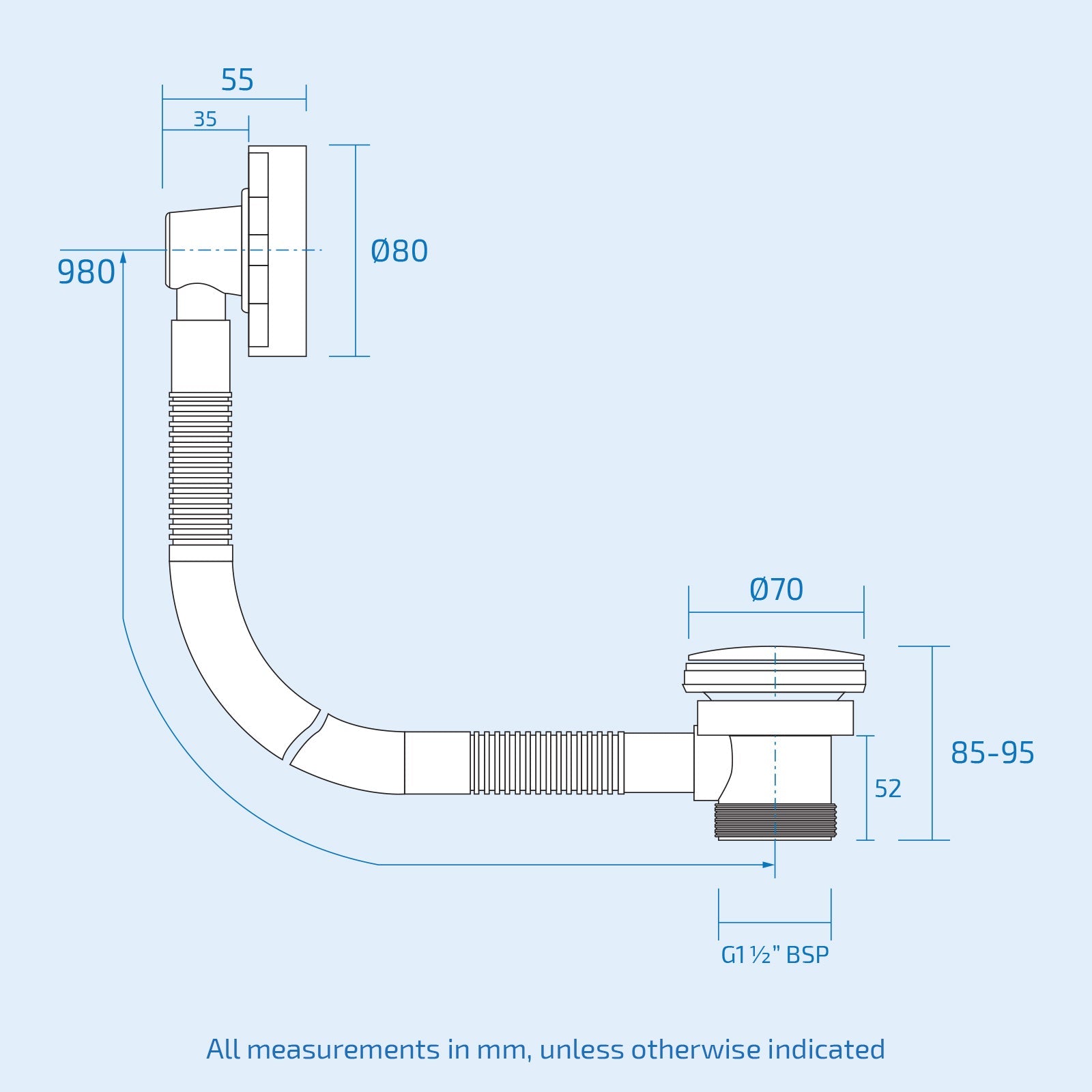 Hasbury Round Bath & Sprung Waste With Minimalist Overflow Black Finish