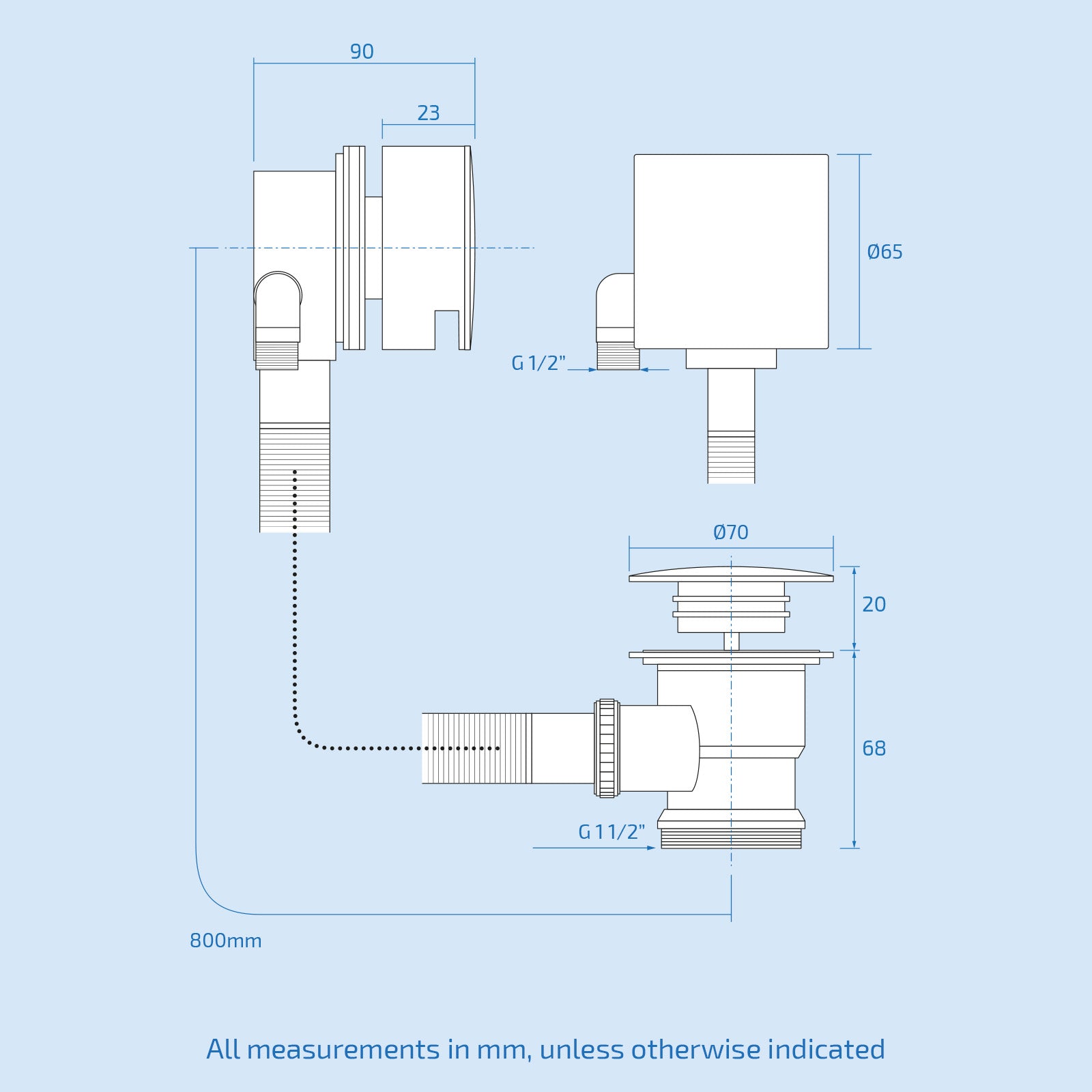 Black Bath Filler with Sprung Waste & Overflow - Square