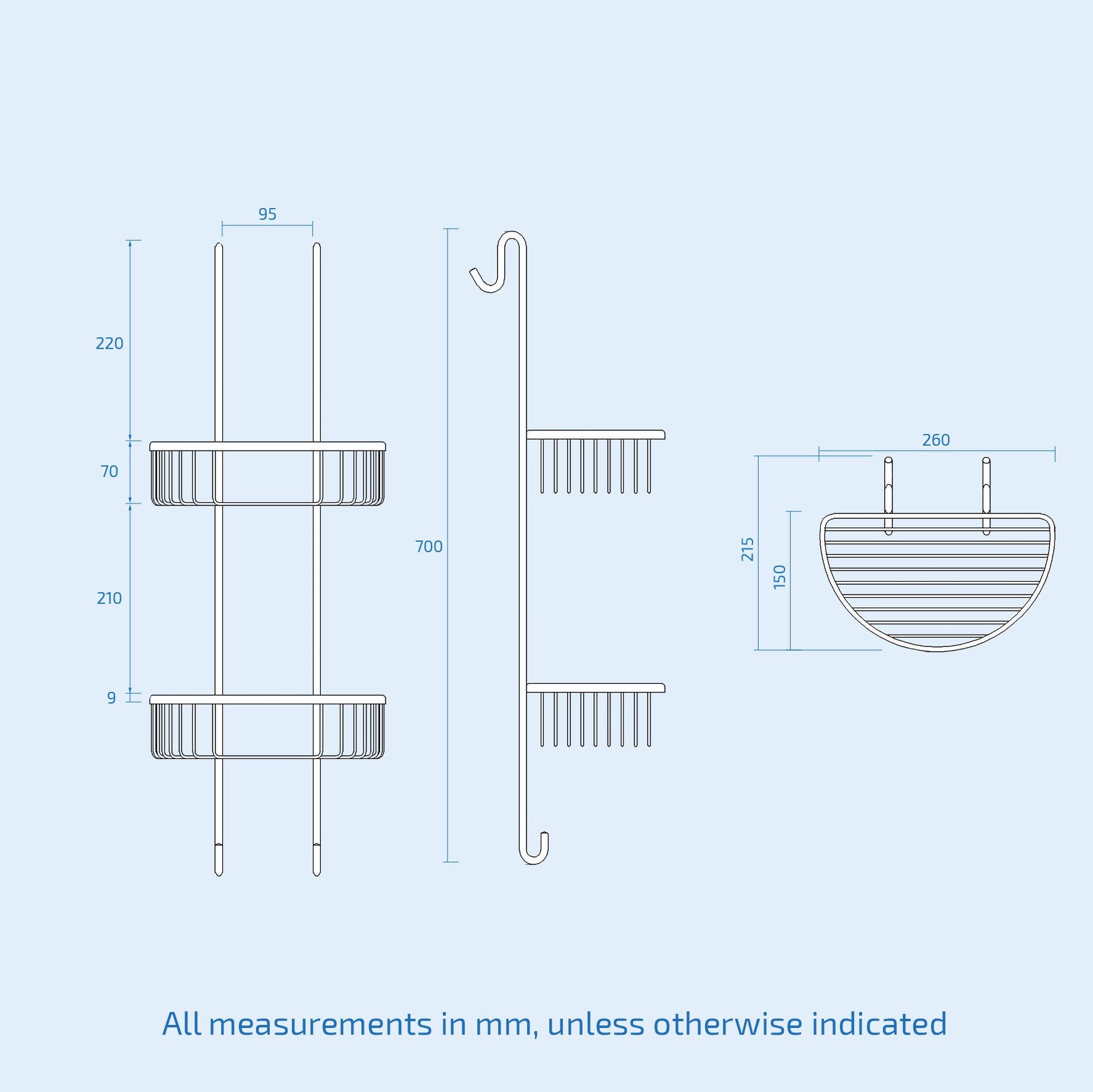 2 Tier Double Stainless Steel Caddy Shelf Wire Rack Storage Basket