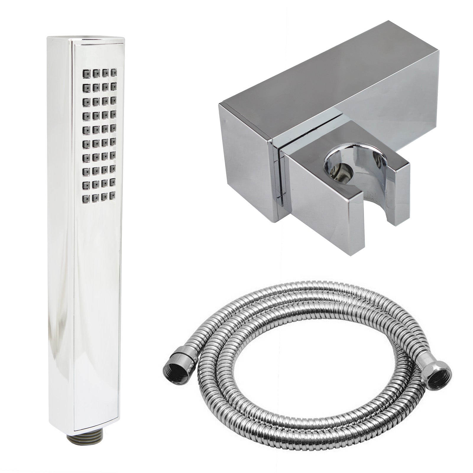 Modern Rectangular ABS Handheld Shower Head Hose and Wall Mount Holder