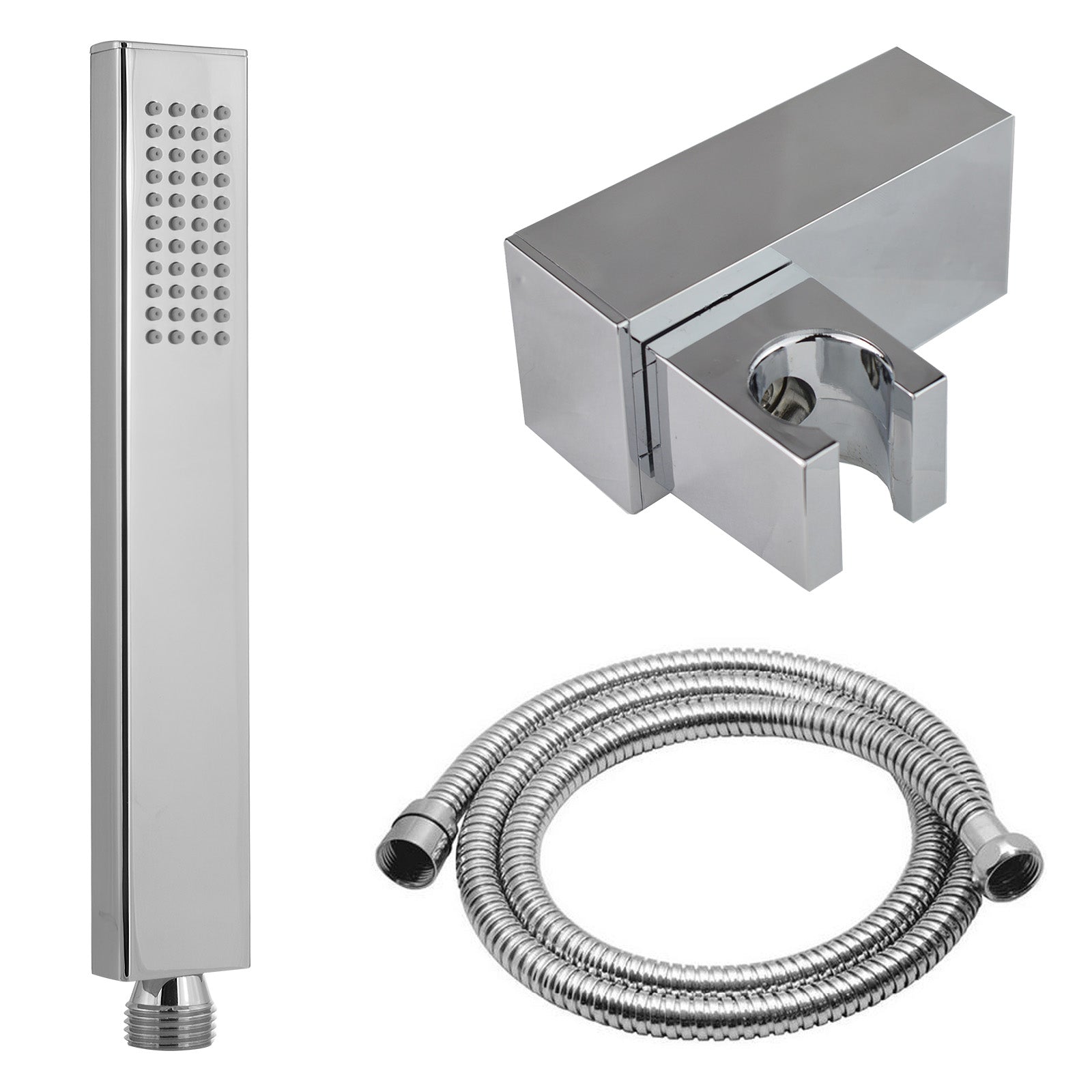 Modern Rectangular Handheld Shower Head, Shower Hose and Wall Mount Holder