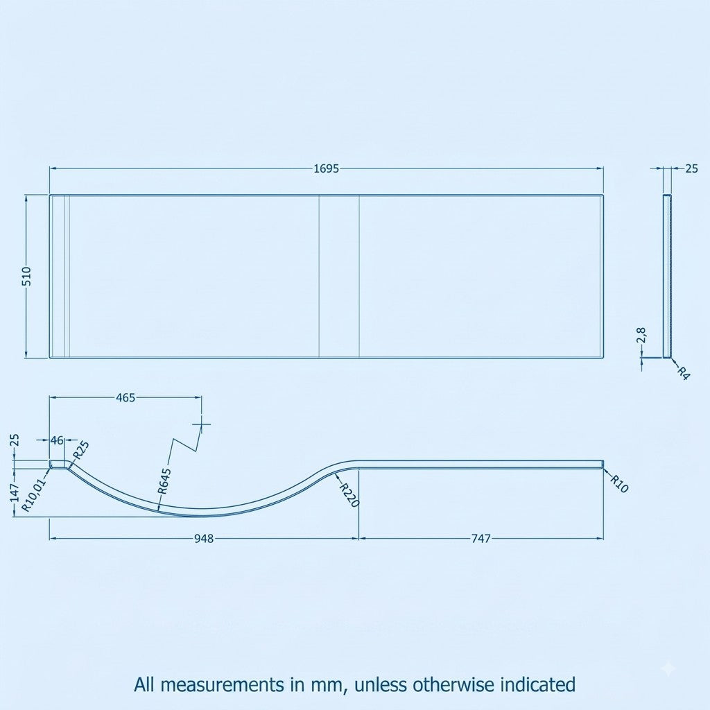 Gloss White 1700 x 700mm P-Shaped Acrylic Front and End Bath Panels