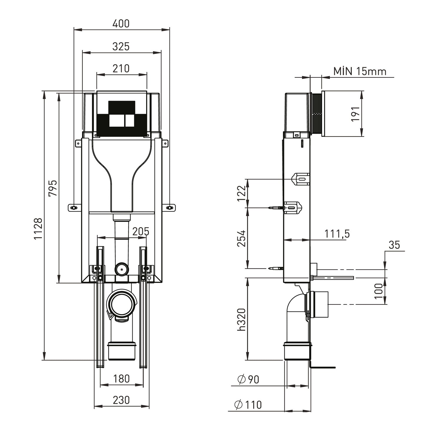 Square Wall Hung Toilet Pan with Soft Close Seat & Wall Frame System