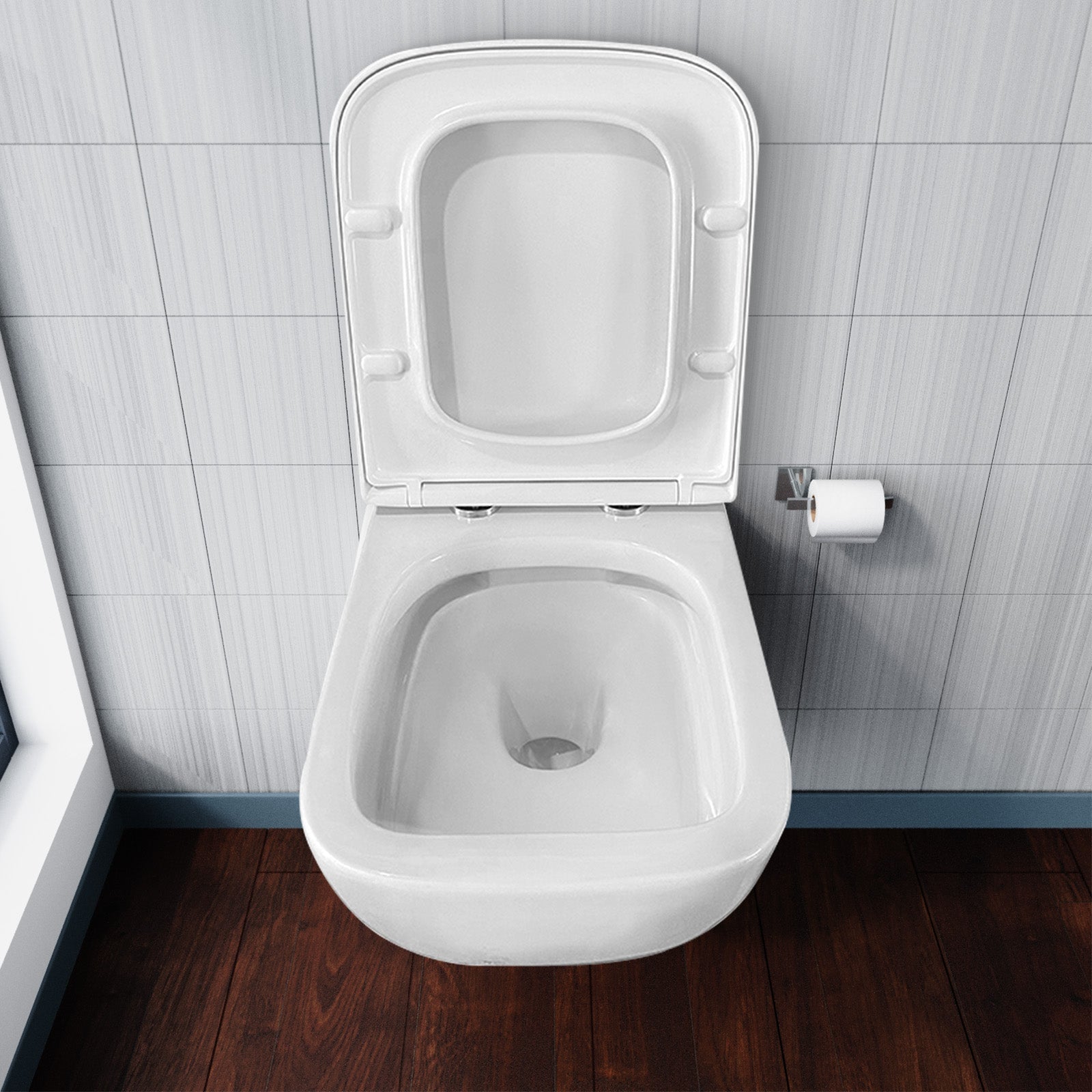 Square Wall Hung Toilet Pan with Soft Close Seat & Wall Frame System