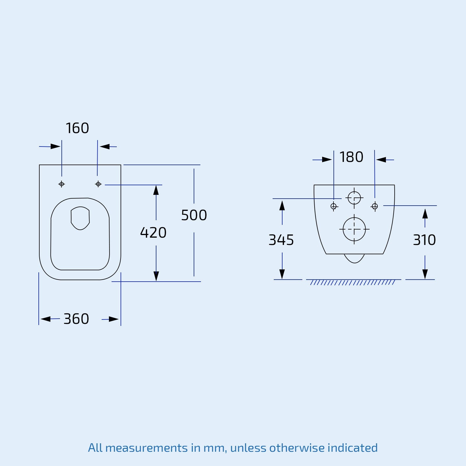 Witney Rimless Wall Hung Toilet Pan with Soft Close Toilet Seat