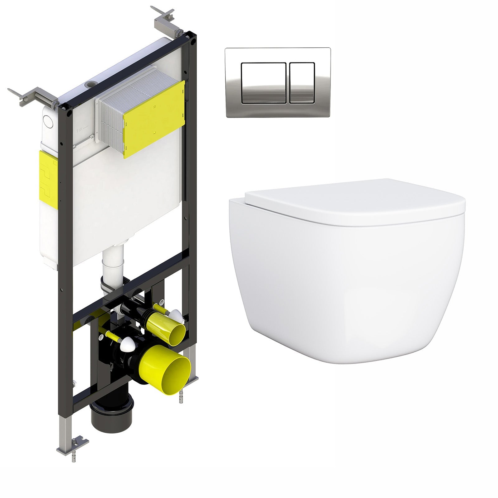 Ormond D Shaped Wall Hung Toilet Pan with Soft Close Seat & Framed Cistern