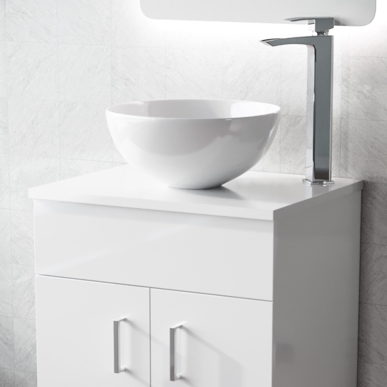 Napton 505mm Gloss White MDF Bathroom Worktop For Vanity Cabinet