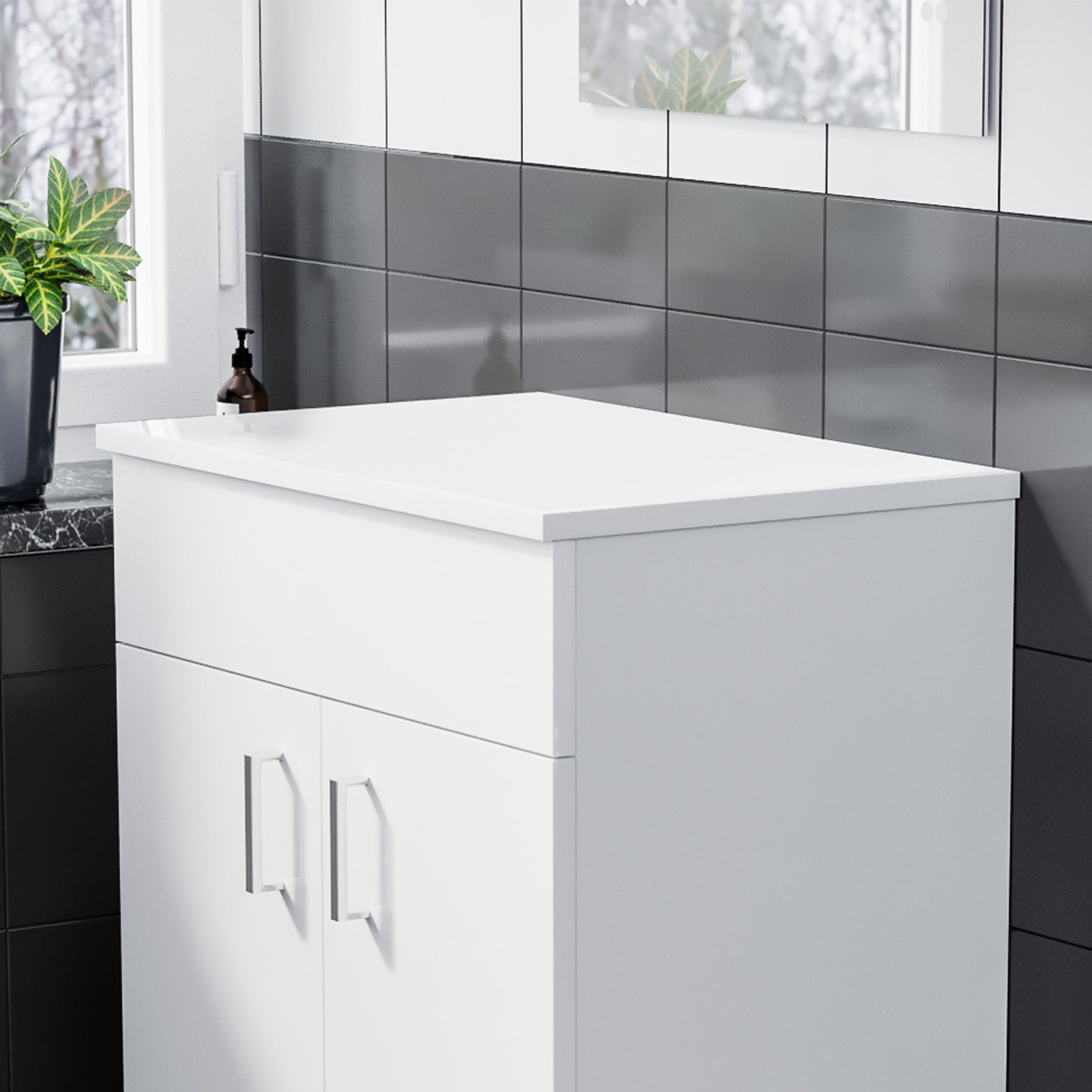 Frankton 605mm Gloss White MDF Bathroom Worktop For Vanity Cabinet