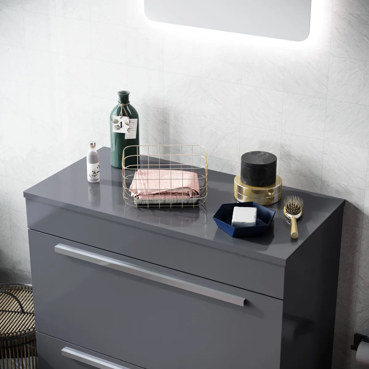 800mm Gloss Grey MDF Bathroom Worktop For Vanity Cabinet