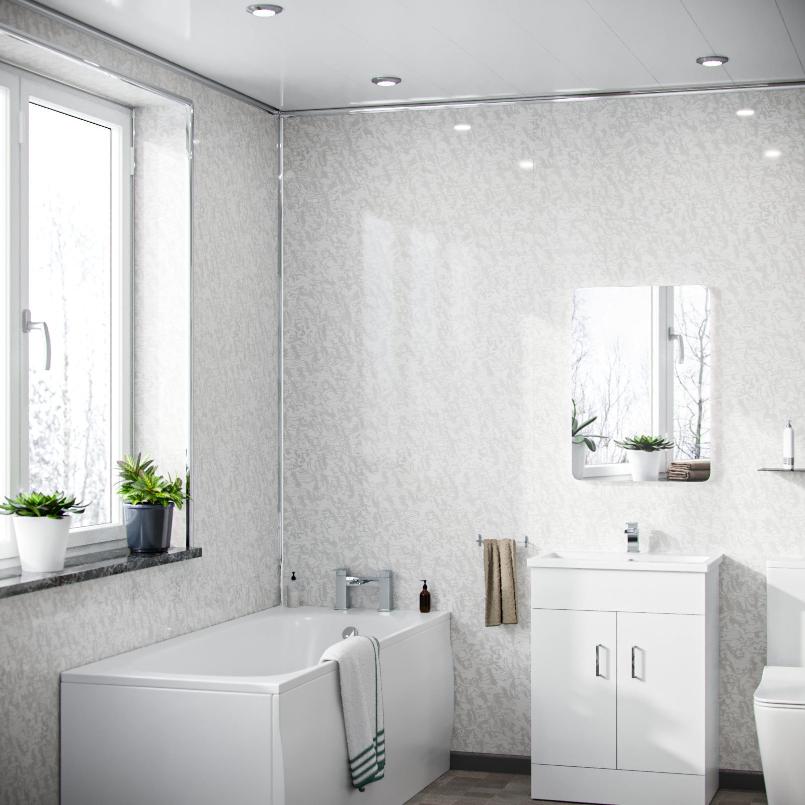 PVC Wall Panel White Pearlescent 1000mm x 2400mm x 10mm