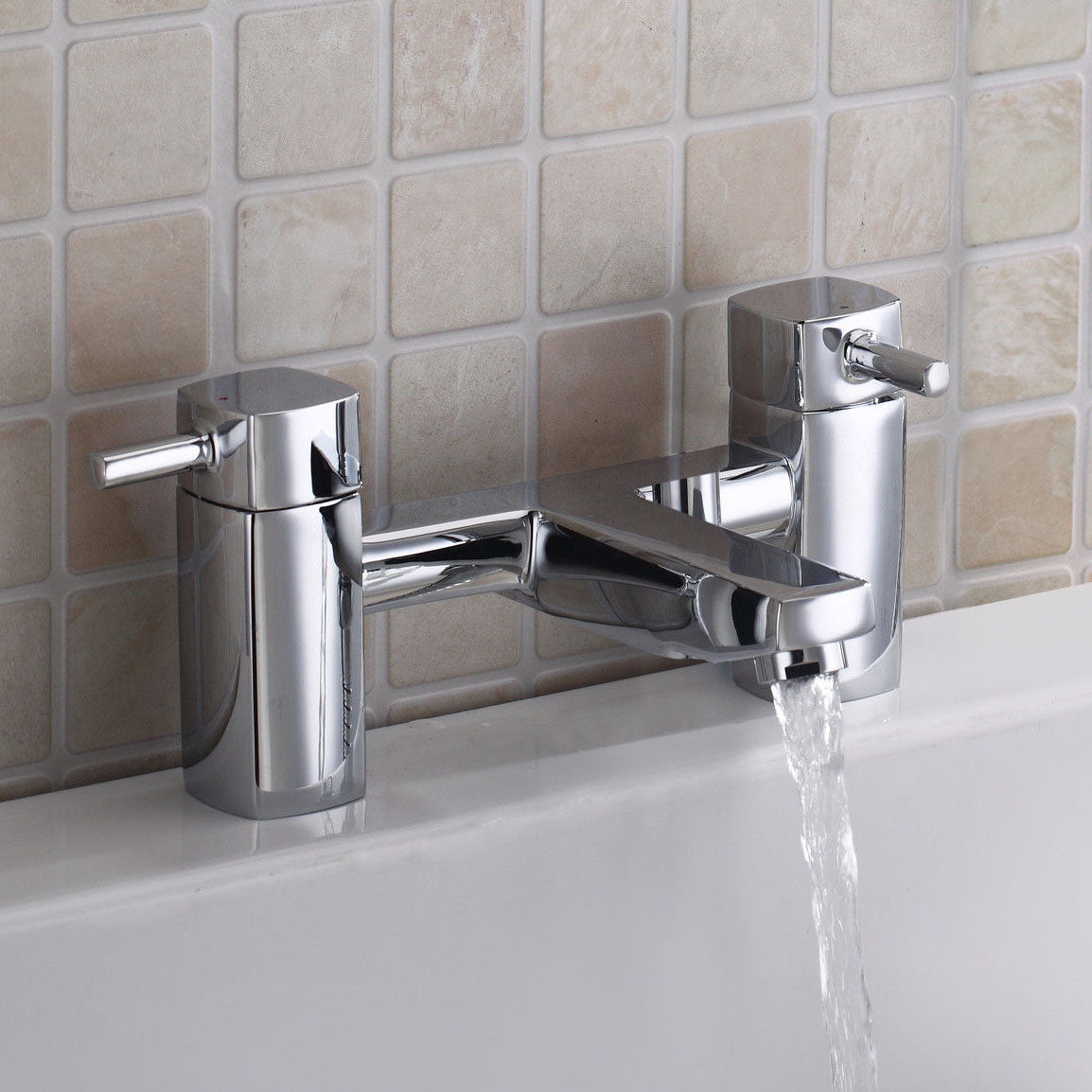 Boston Modern Design Square Basin Sink Mono Mixer Tap & Deck Mounted Bath Filler