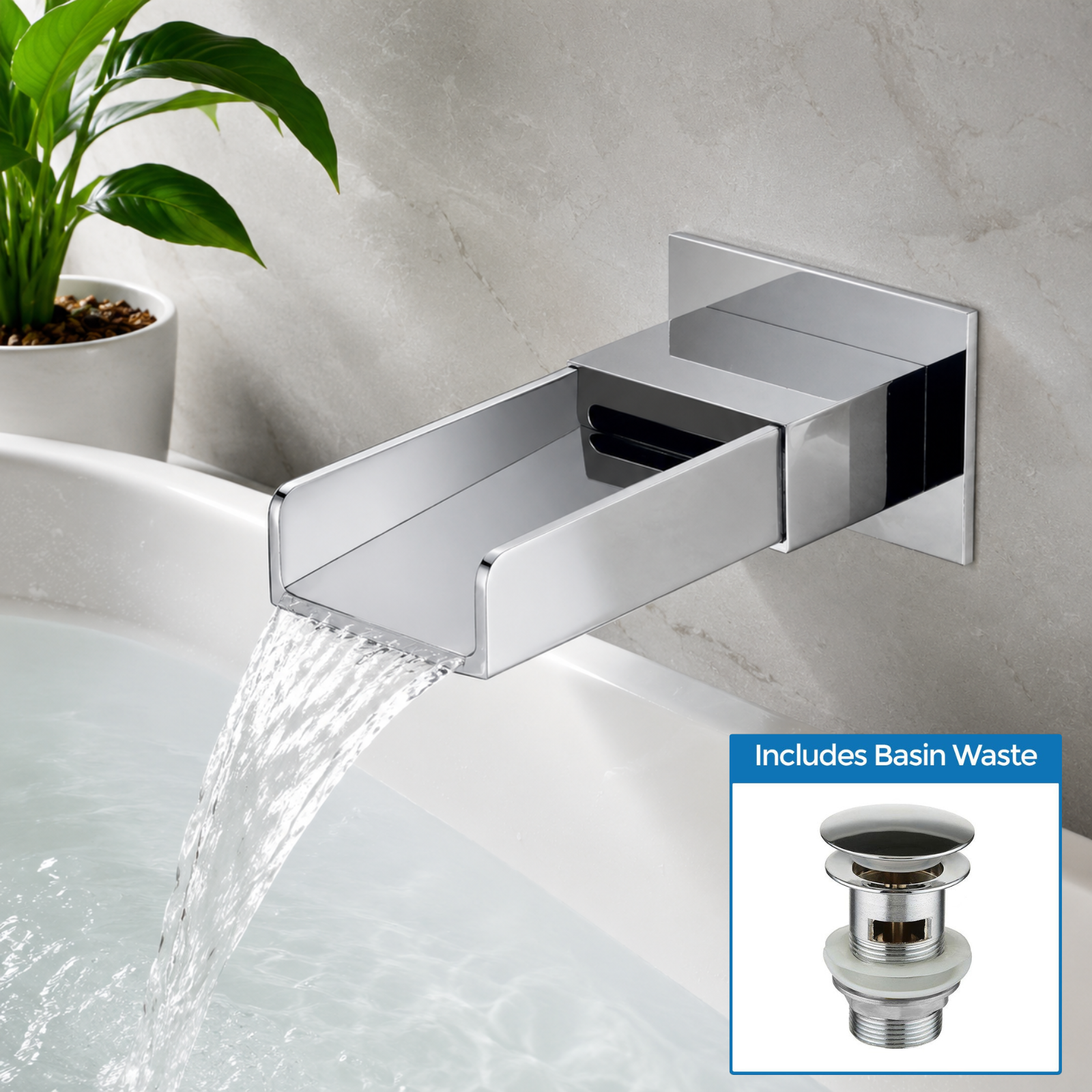 Chrome Wall Mounted Waterfall Spout Tap Chrome