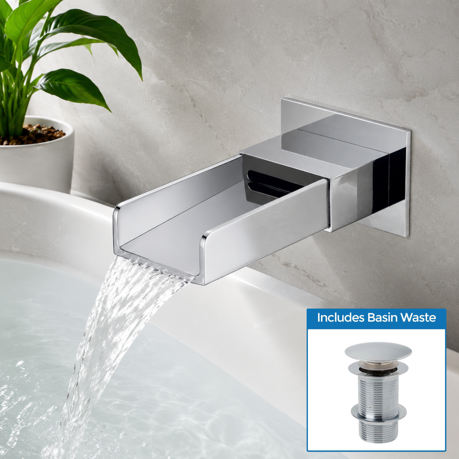 Chrome Wall Mounted Waterfall Spout Tap Chrome