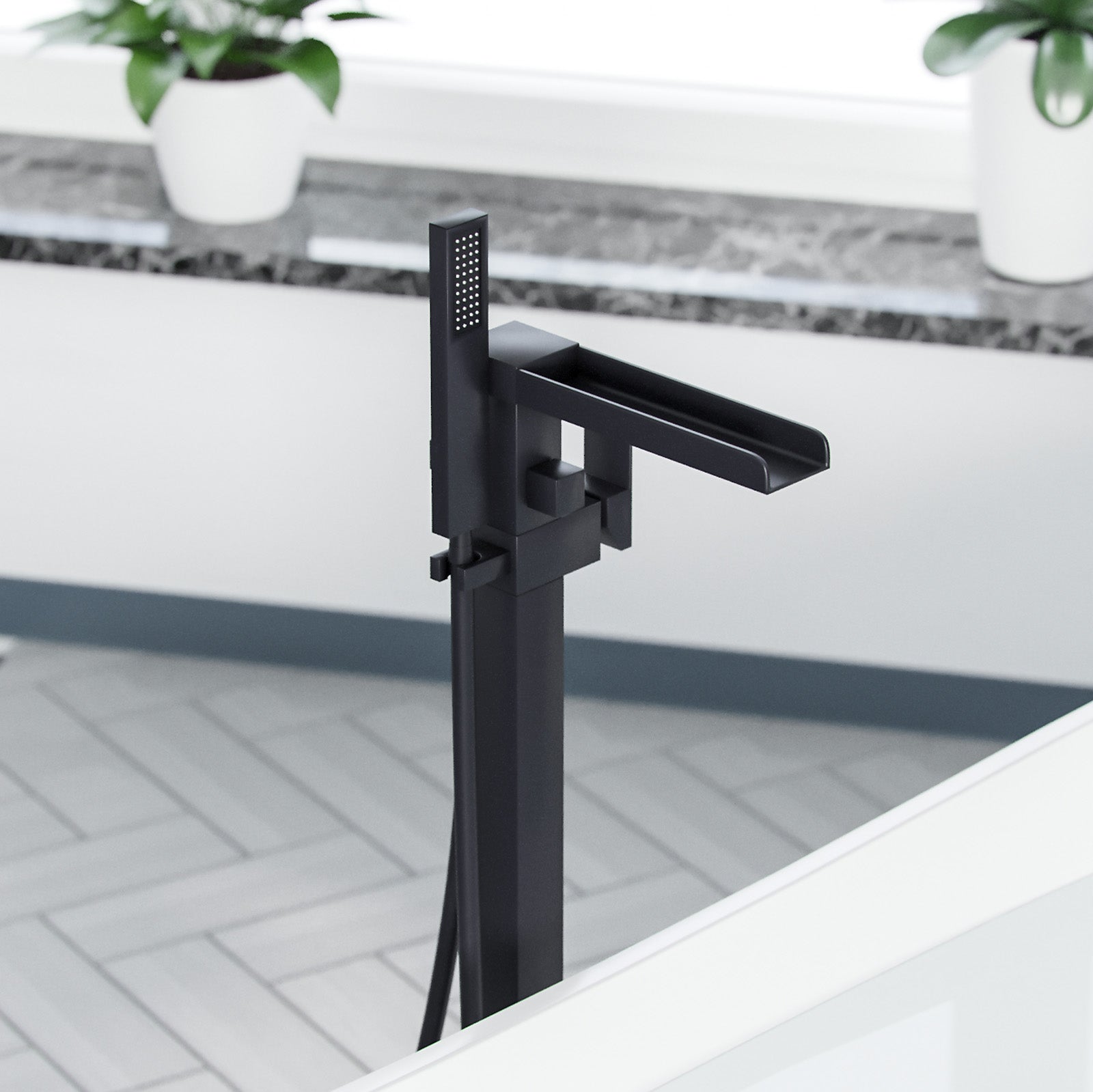 Ozone Waterfall Freestanding Bath Shower Mixer Tap Matte Black