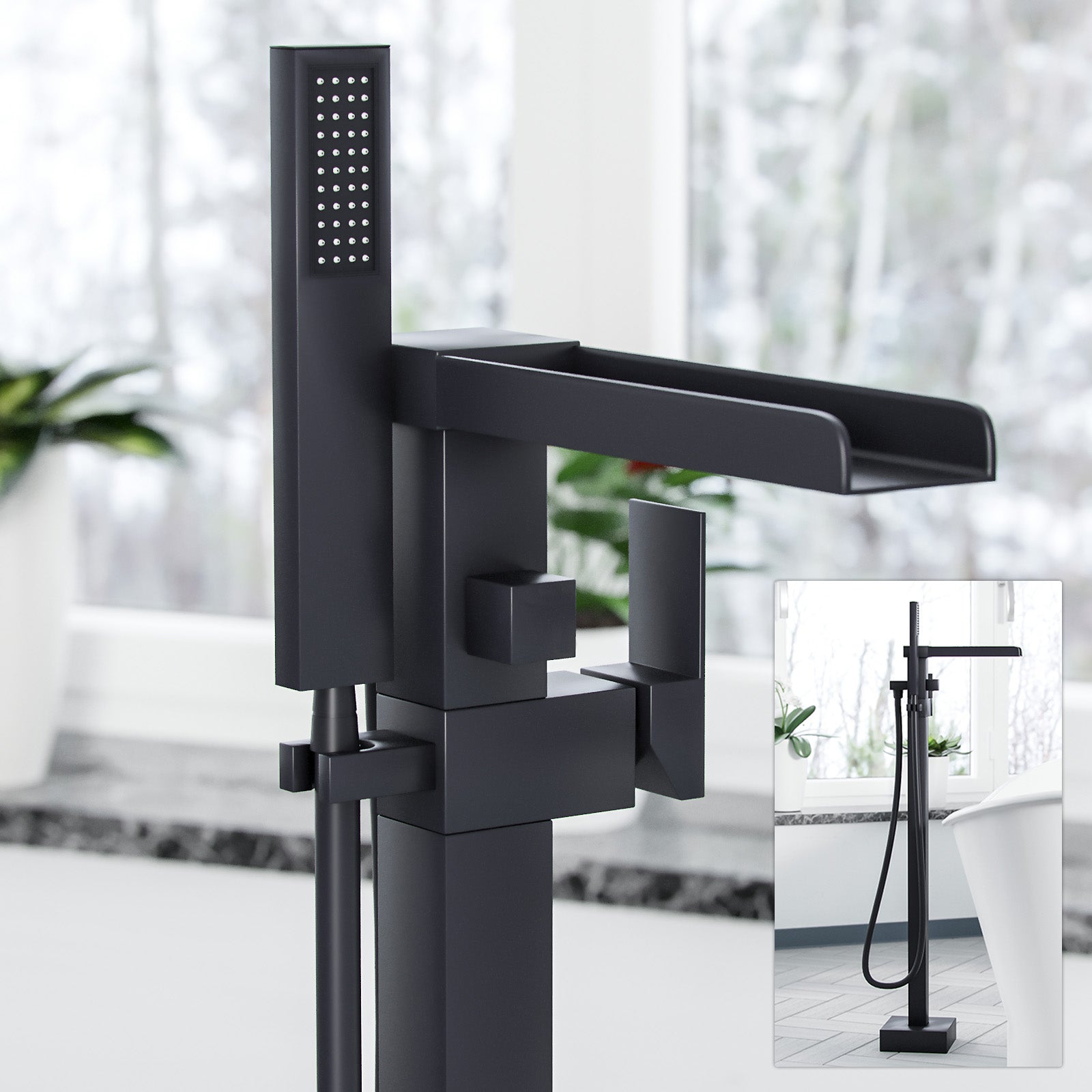 Ozone Waterfall Freestanding Bath Shower Mixer Tap Matte Black