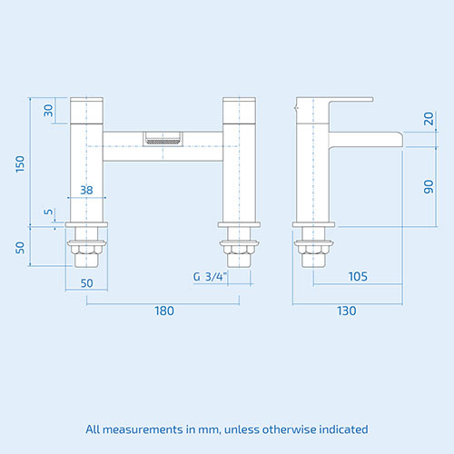 Ellen L-Shaped Shower Bath with Vanity Unit, Rimless Toilet, Taps & Shower