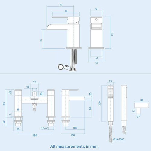 Ozone Modern Chrome Waterfall Basin Mono Tap & Bath Shower Mixer Tap + Waste