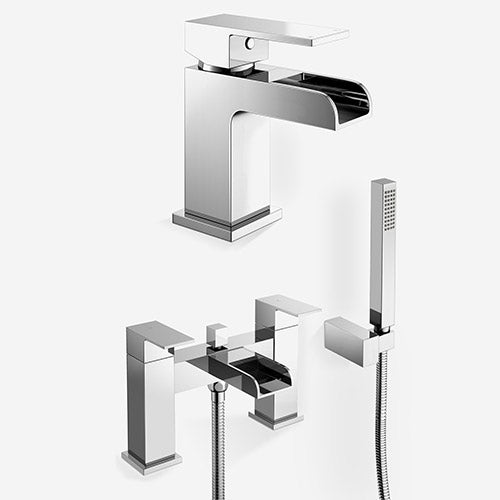 Ozone Modern Chrome Waterfall Basin Mono Tap & Bath Shower Mixer Tap