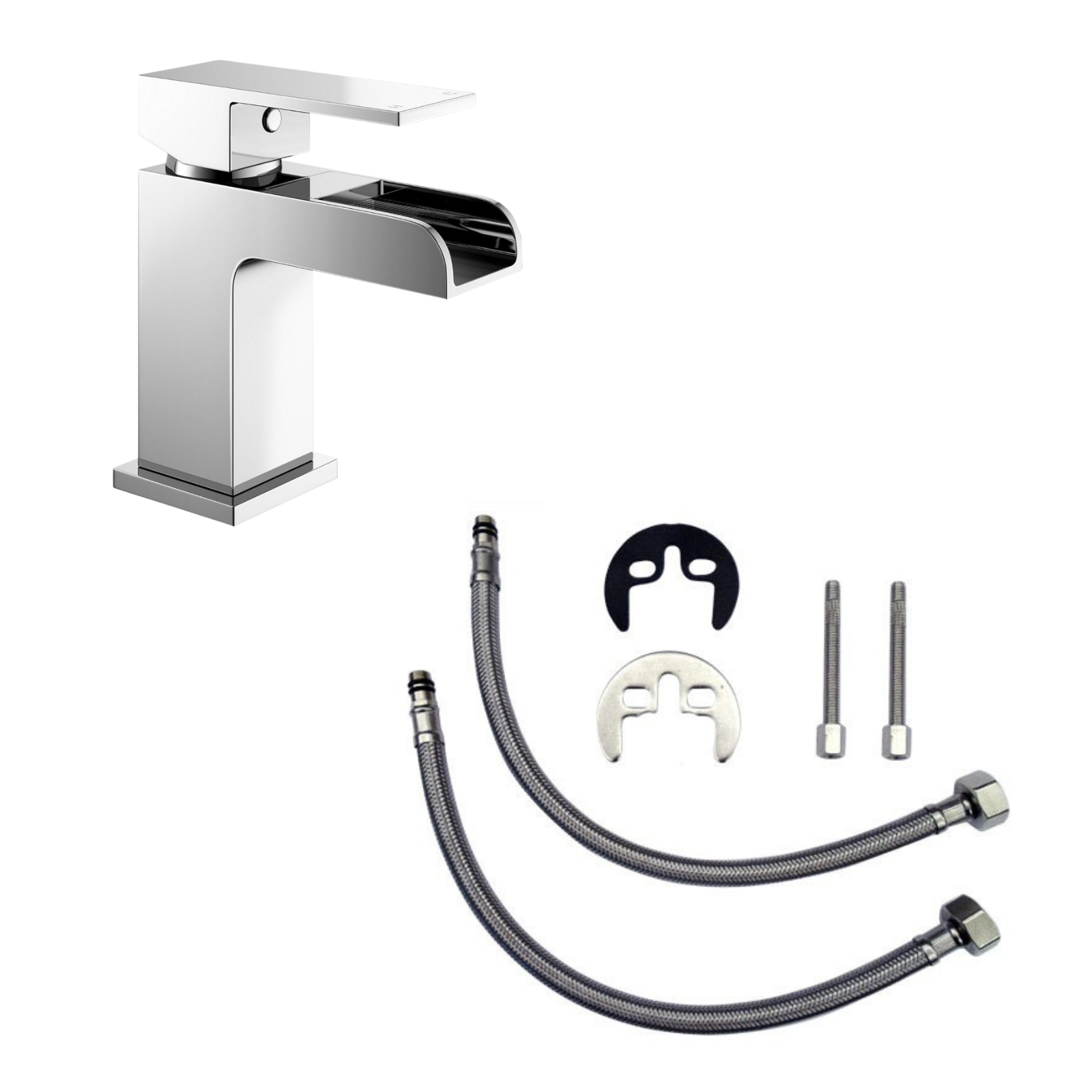 Ozone Contemporary Waterfall Deck Mounted Bath Shower & Basin Sink Mono Mixer Tap Set