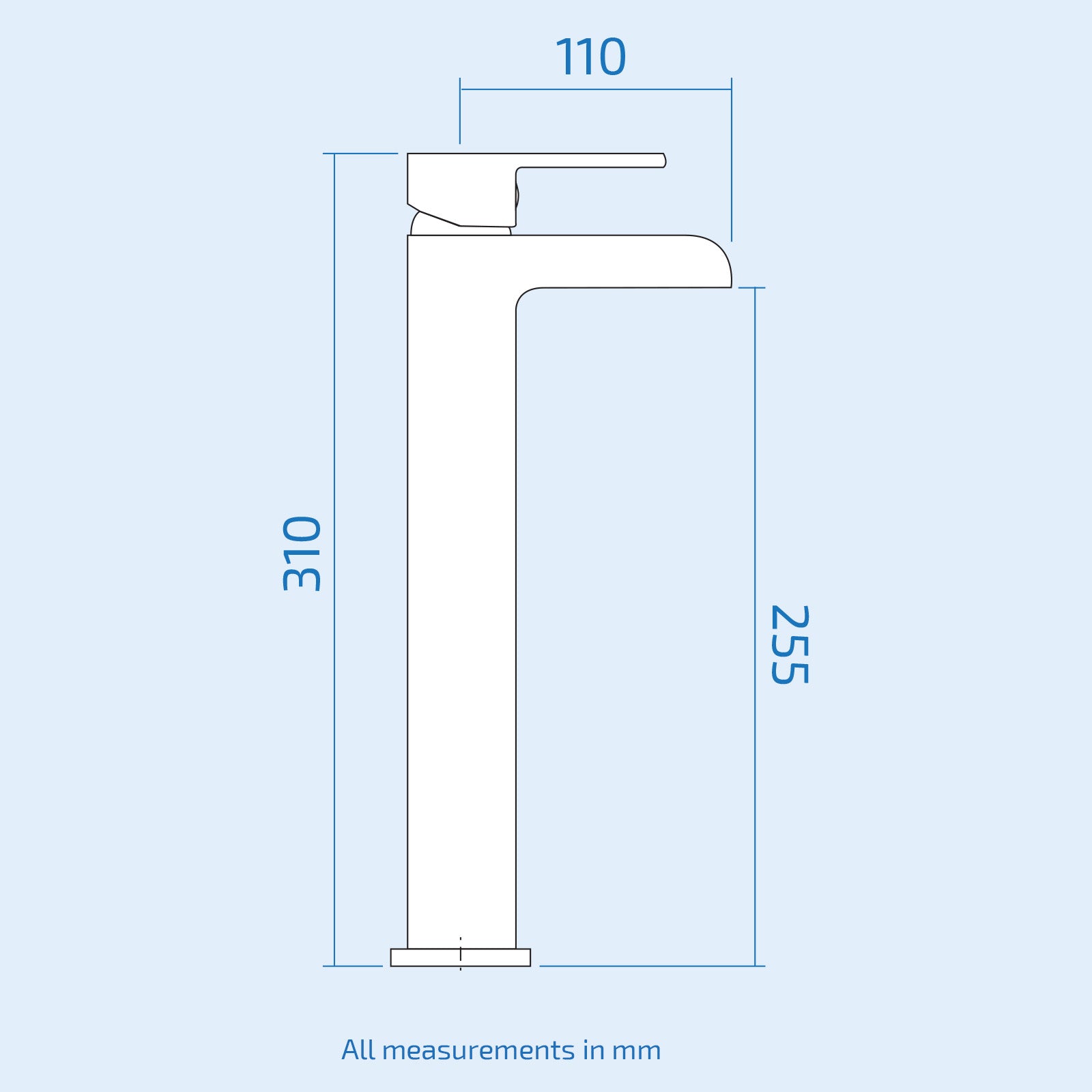 Ozone Square Waterfall Bathroom High Rise Basin Sink Mono Mixer Chrome Tap