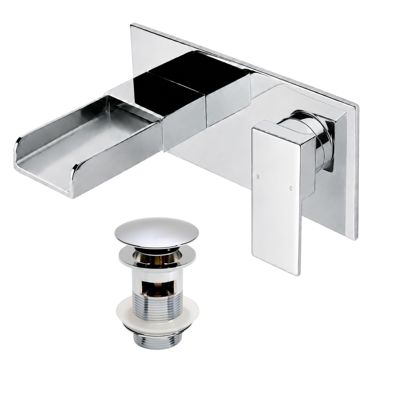 Ozone 160mm Spout length Chrome Square Waterfall Wall Mounted Basin Mixer Tap