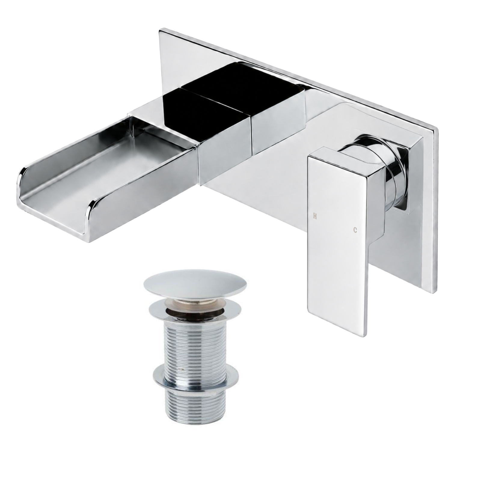 Ozone 160mm Spout length Chrome Square Waterfall Wall Mounted Basin Mixer Tap