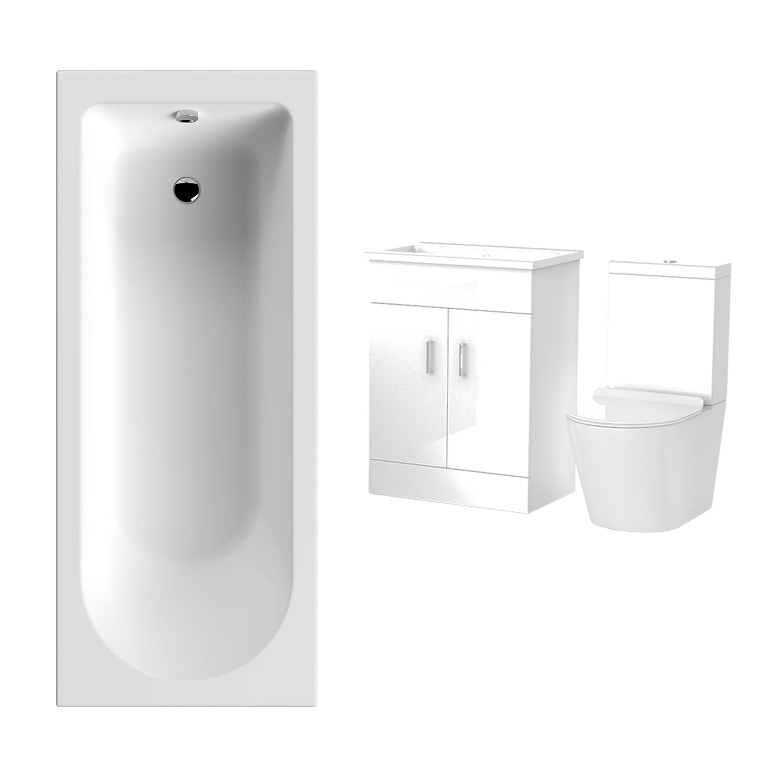 Aime 1700mm Bath, 600mm Vanity Basin Unit & Oakham Close Coupled Toilet White