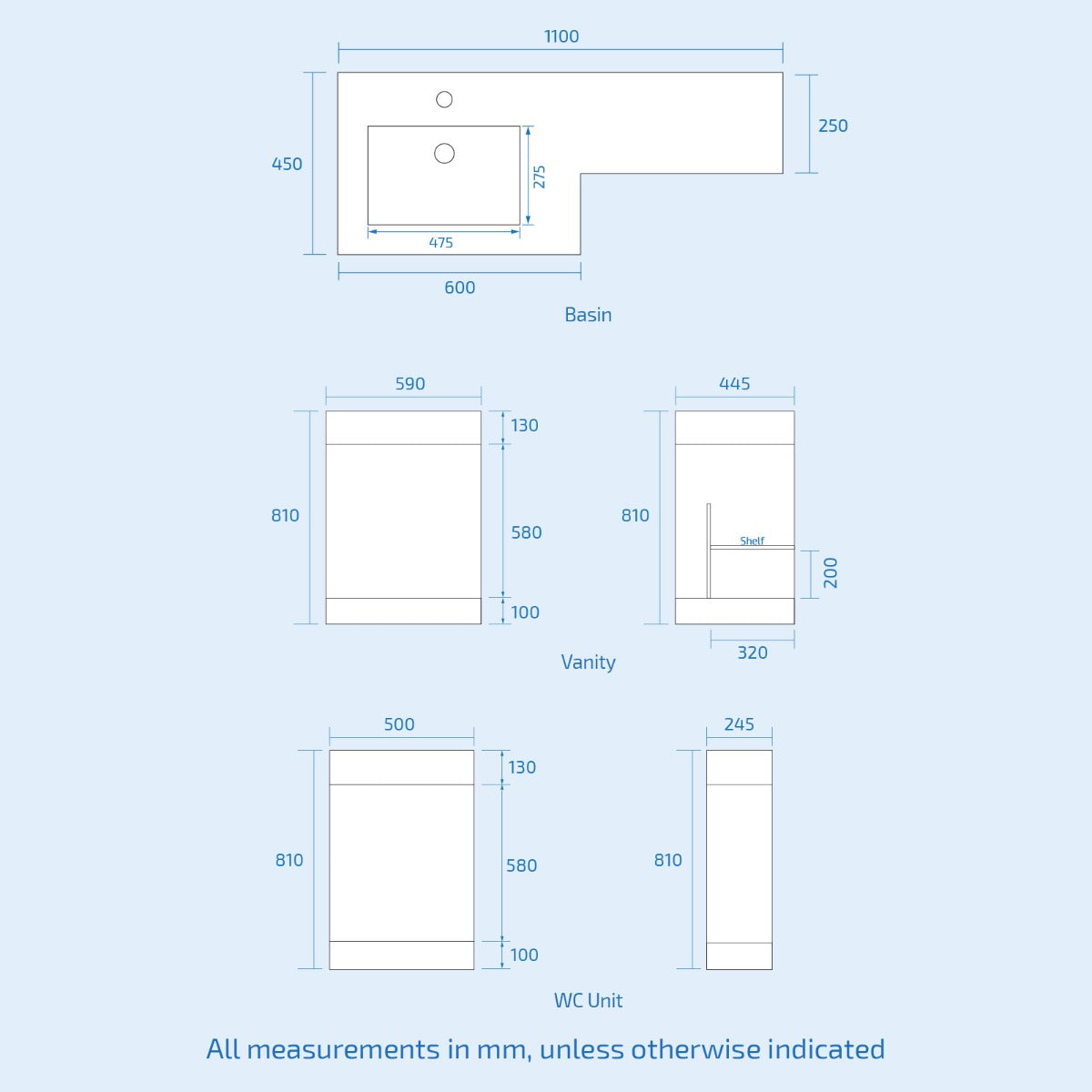 Aric 1100mm LH Bathroom Basin Combination Flat Pack Vanity Unit Grey and Ellis Back To Wall WC Toilet