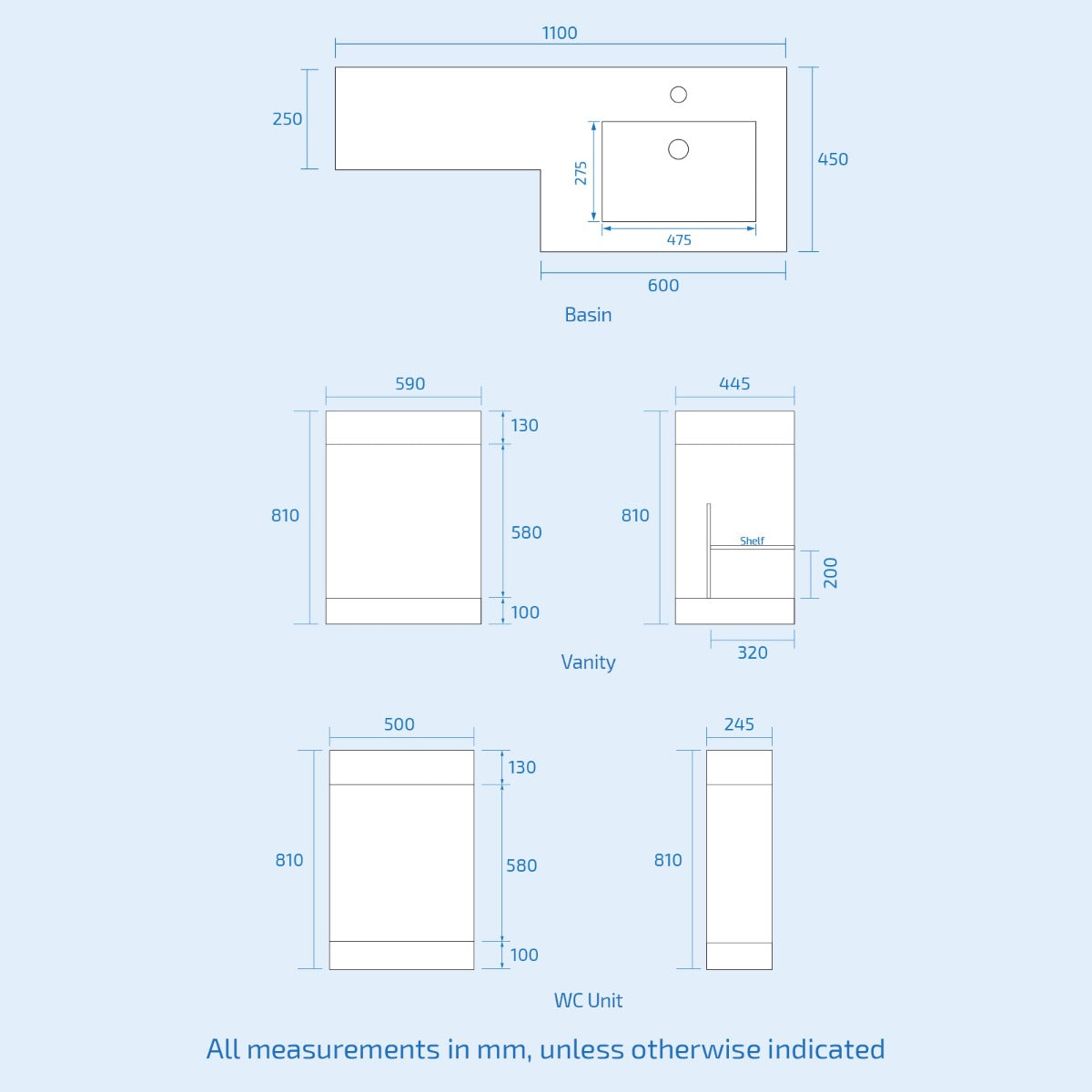 Aric RH 1100mm Flat pack Vanity Basin Unit, WC Unit & Debra Back To Wall Toilet Grey