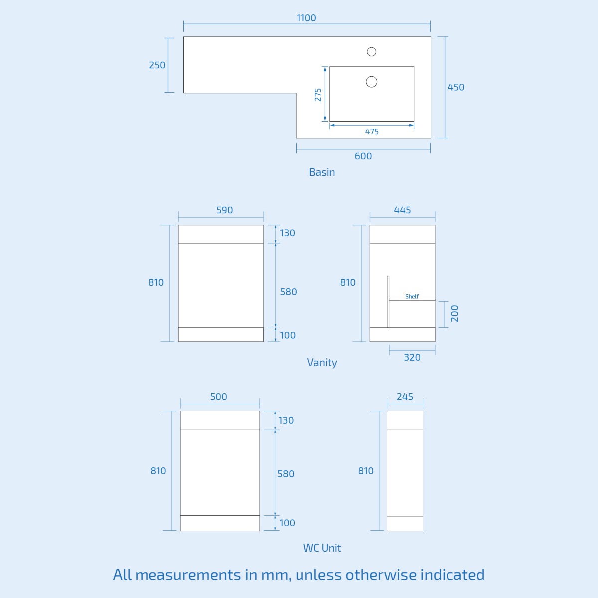 Aric 1100mm White Right Hand Basin Vanity Unit & BTW Toilet Flat Pack