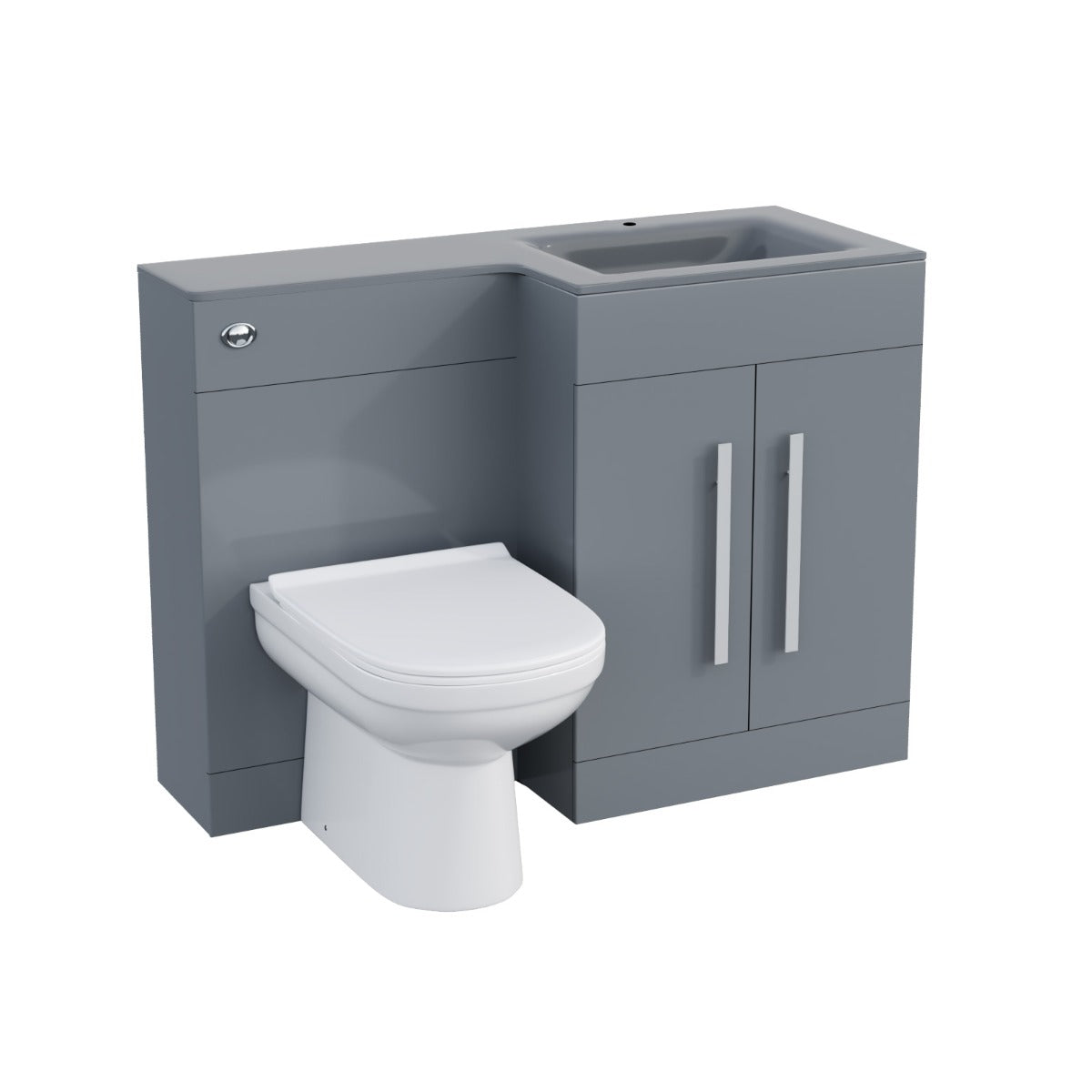 Aric RH 1100mm Flat Pack Vanity Basin Unit, WC Unit & Elso Back To Wall Toilet Grey